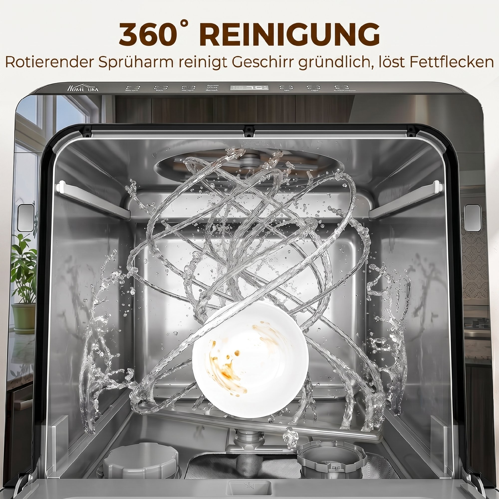 Tischgeschirrspüler, mit integriertem 6-Liter-Wassertank, 5 Programmen, 4 Gedecke, LED-Display Schwarz