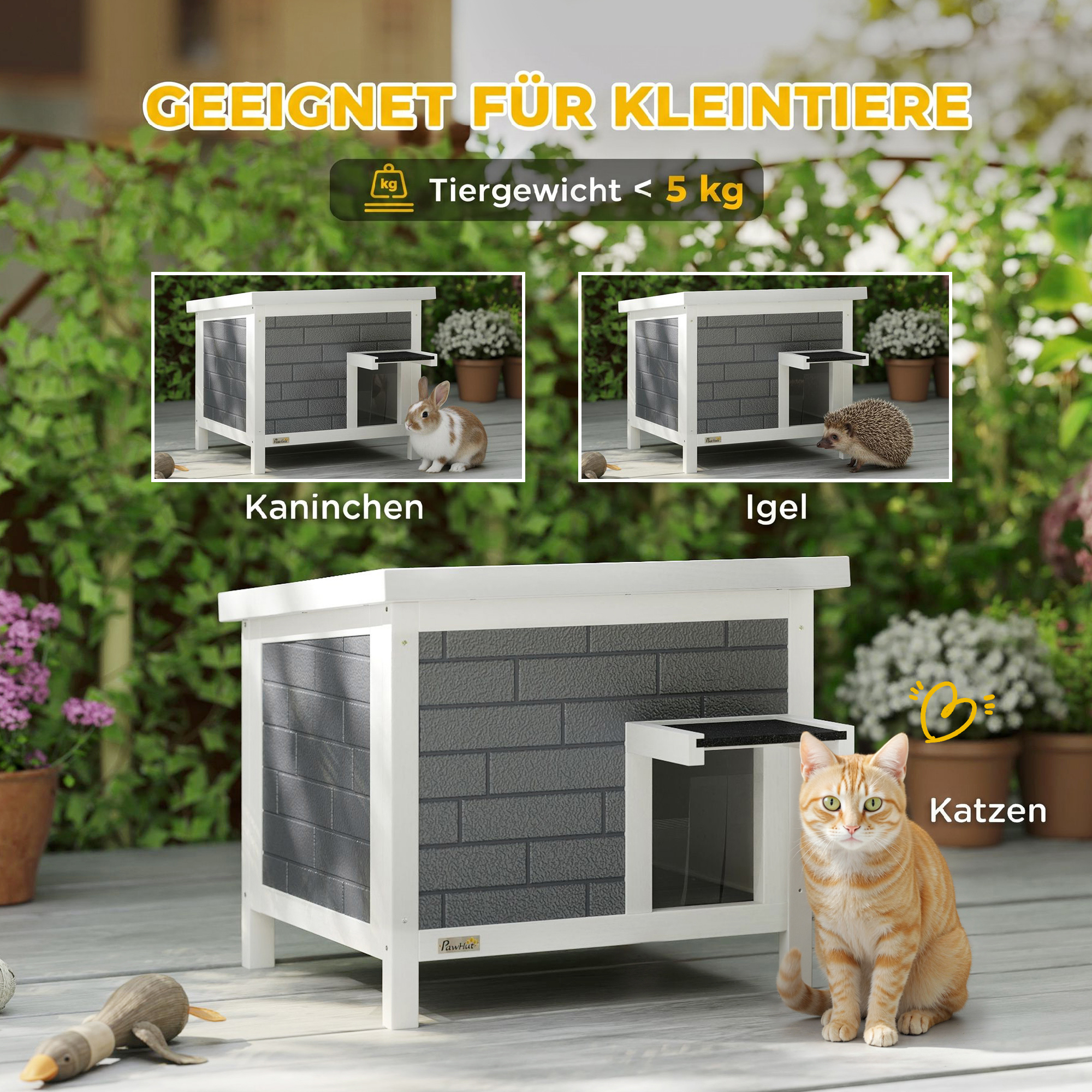Katzenhaus Wetterfeste Katzenhütte aus Holz mit aufklappbarem Dach Aluminium-Isolierplatten Asphaltdach 61x51x53,5 cm