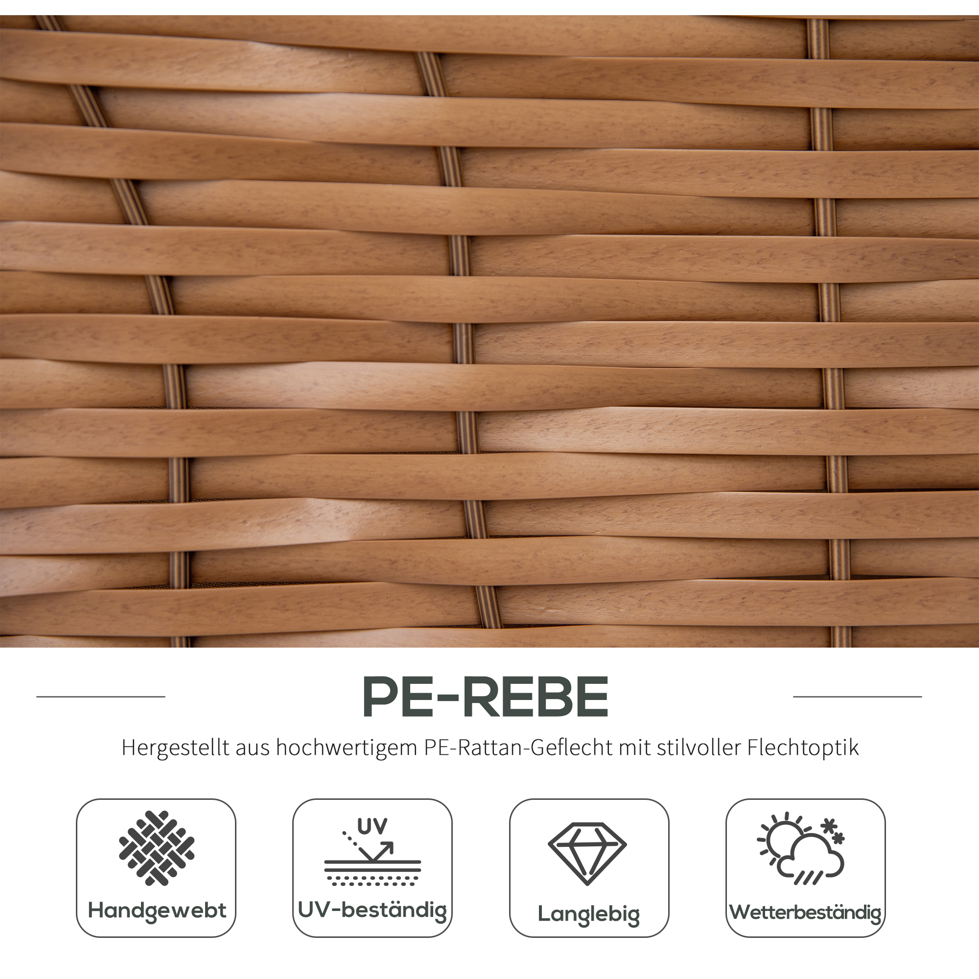 Strandkorb 3-Sitzer Sonnenliege mit Dach 2 Klapptischen Fußstütze Chaiselongue 5-stufige Rückenlehne XXL Polyrattan Natur 150 x 79 x 160 cm
