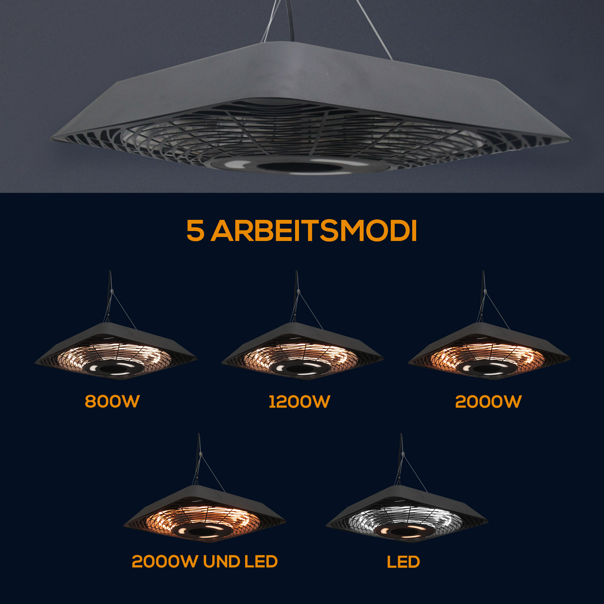 Infrarotstrahler 2000 Watt Heizstrahler mit Fernbedienung 3 Heizstufen Schutzhülle LED-Anzeige IP45 Wärmestrahler Terrassenstrahler Standheizer Infrarotheizung Schwarz