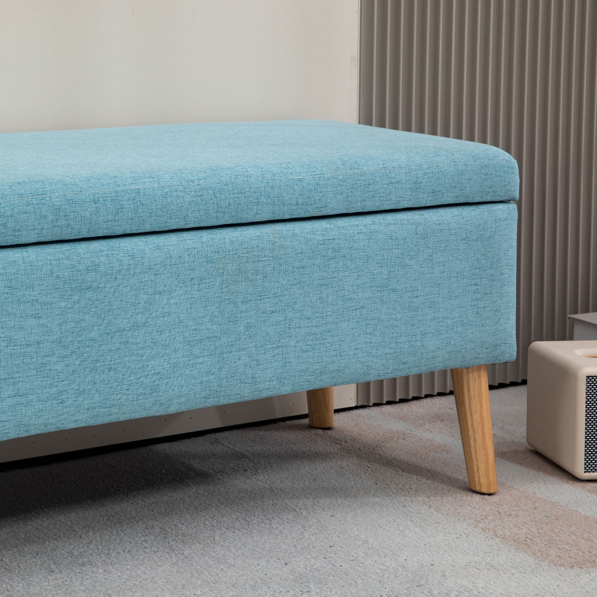 Sitzbank mit Stauraum, bis 220 kg, Leinenoptik, 110x39x45cm, Blau