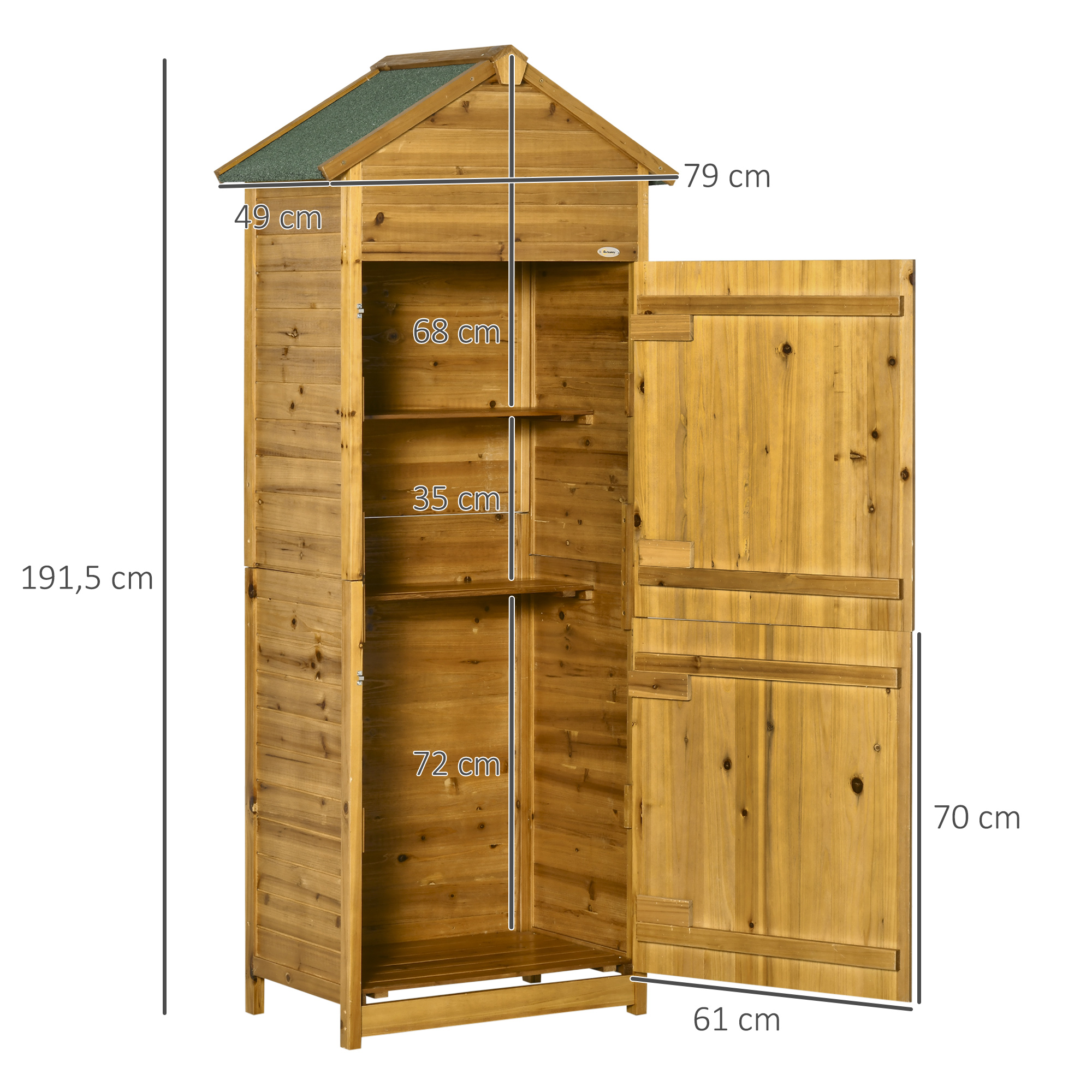 Geräteschrank, Gartenschuppen, 2 Regale, 2 Türen, wetterfest, Naturholz, 79 x 49 x 190cm