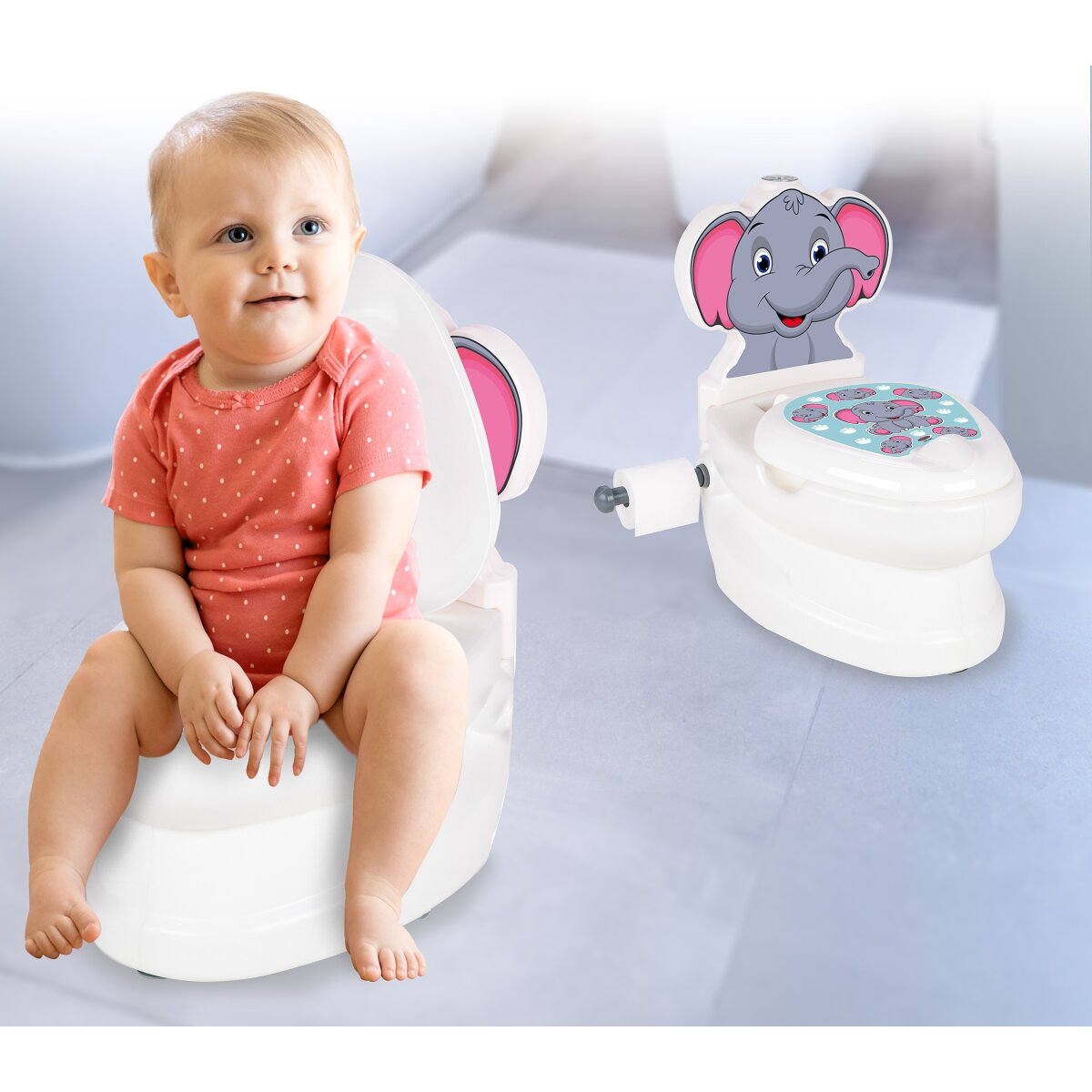 Meine kleine Toilette Elefant mit Spülsound und Toilettenpapierhalter