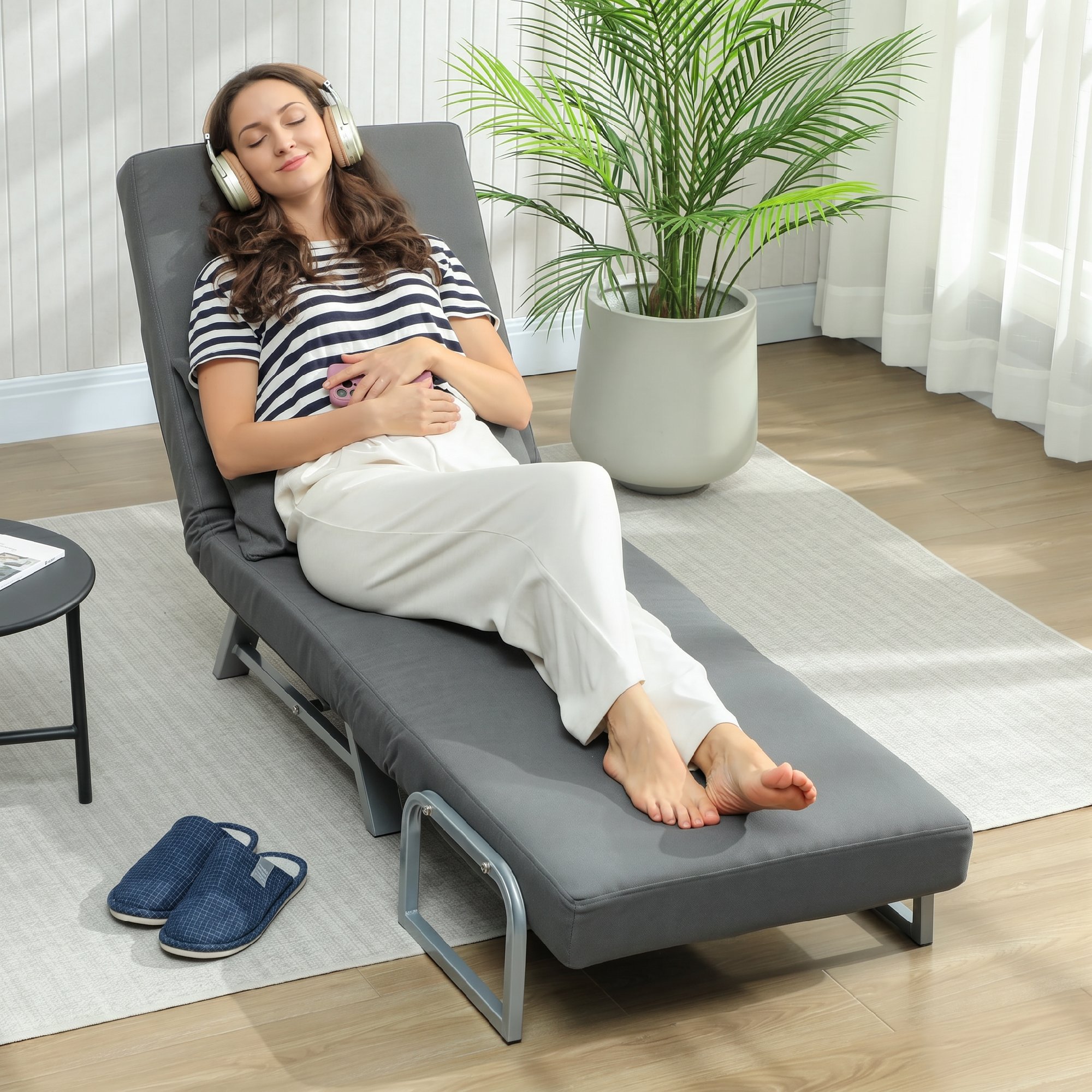 Schlafsessel, Polstersessel, zum Gästebett umwandelbar, ergonomisch, Dunkelgrau