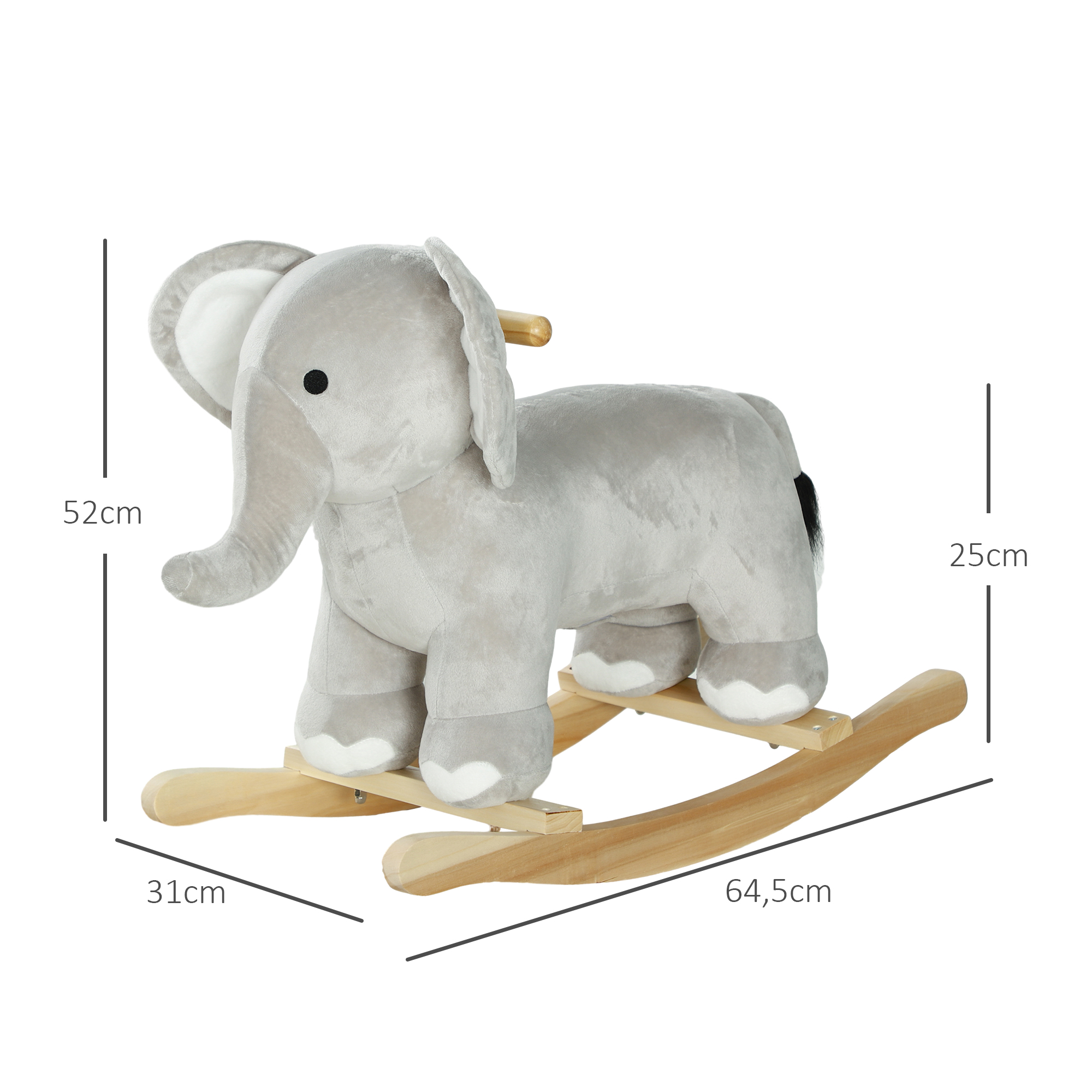 Schaukelpferd, Elefant, Soundeffekte, sichere Basis, für 2-4 Jahre, 64,5x31x52 cm, Grau