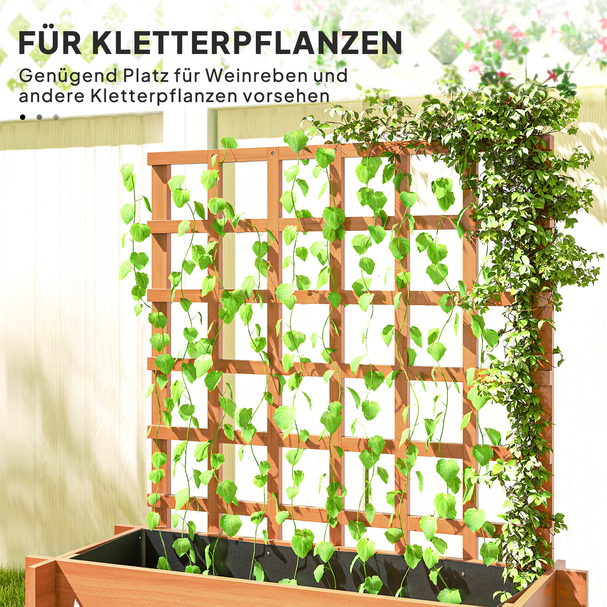 Hochbeet mit Rankhilfe, 3-stufig Blumenkasten mit Vliesstoff Tannenholz, Braun, 95 x 95 x 110 cm