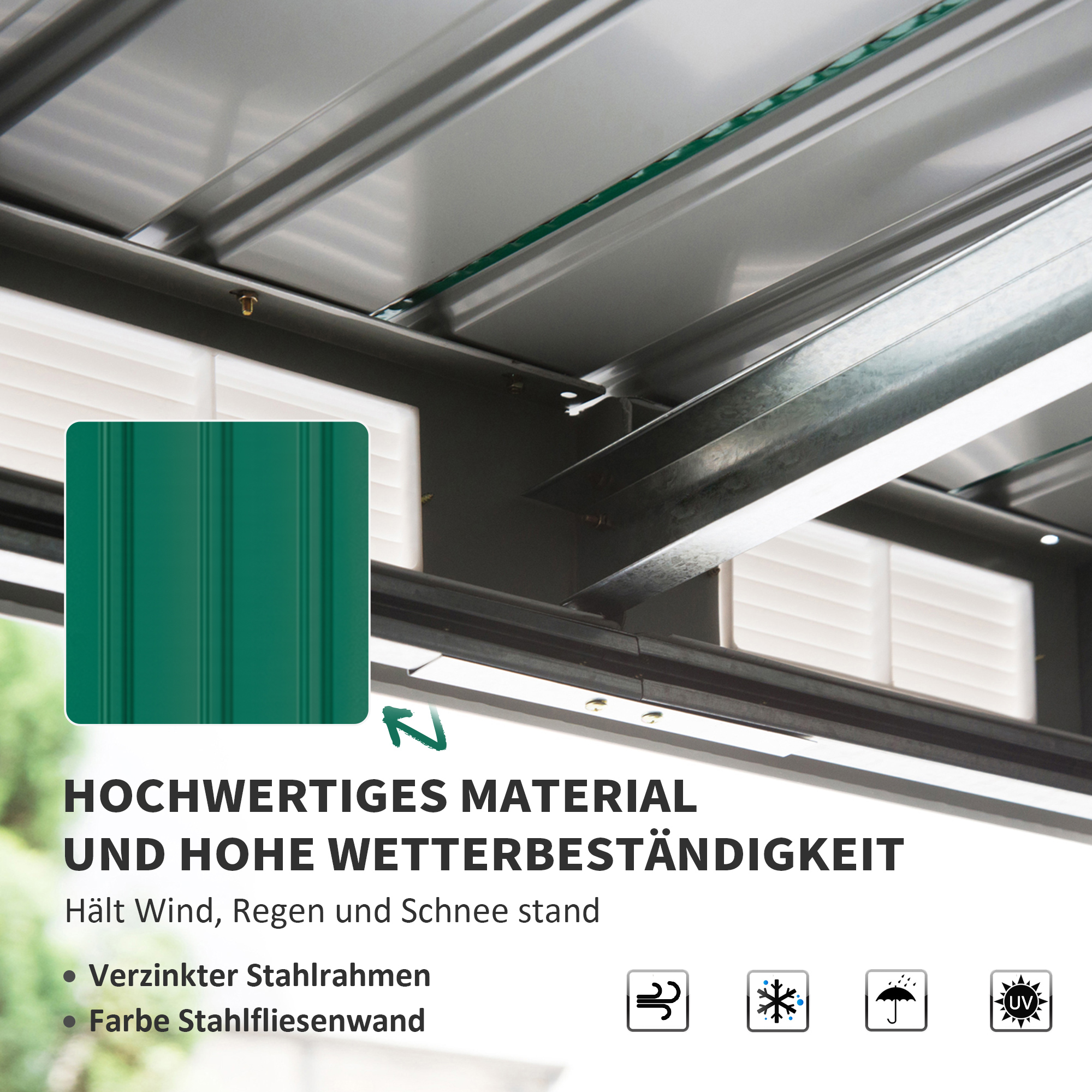 Metall Gerätehaus 6,3m³ 280x130x172cm Geräteschuppen mit Pultdach Schiebetür wetterfest Gartenhaus Outdoor Garten Schuppen Schrank für Hinterhof Außenbereich Anthrazit, Dunkelgrün