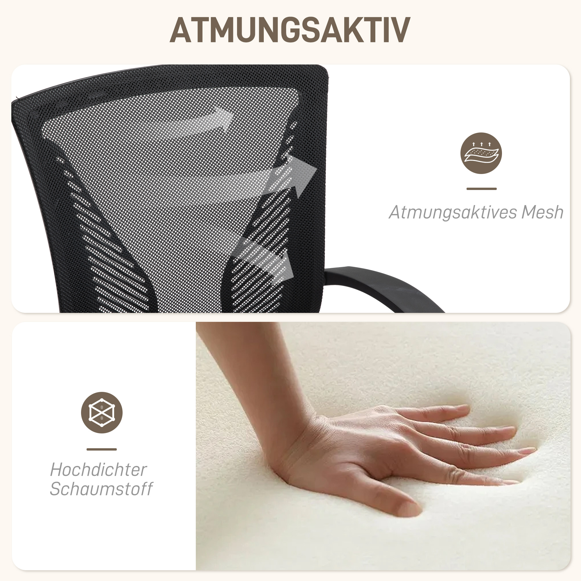 Bürostuhl mit Mesh-Rückenlehne, höhenverstellbar, bis 120 kg, Schwarz