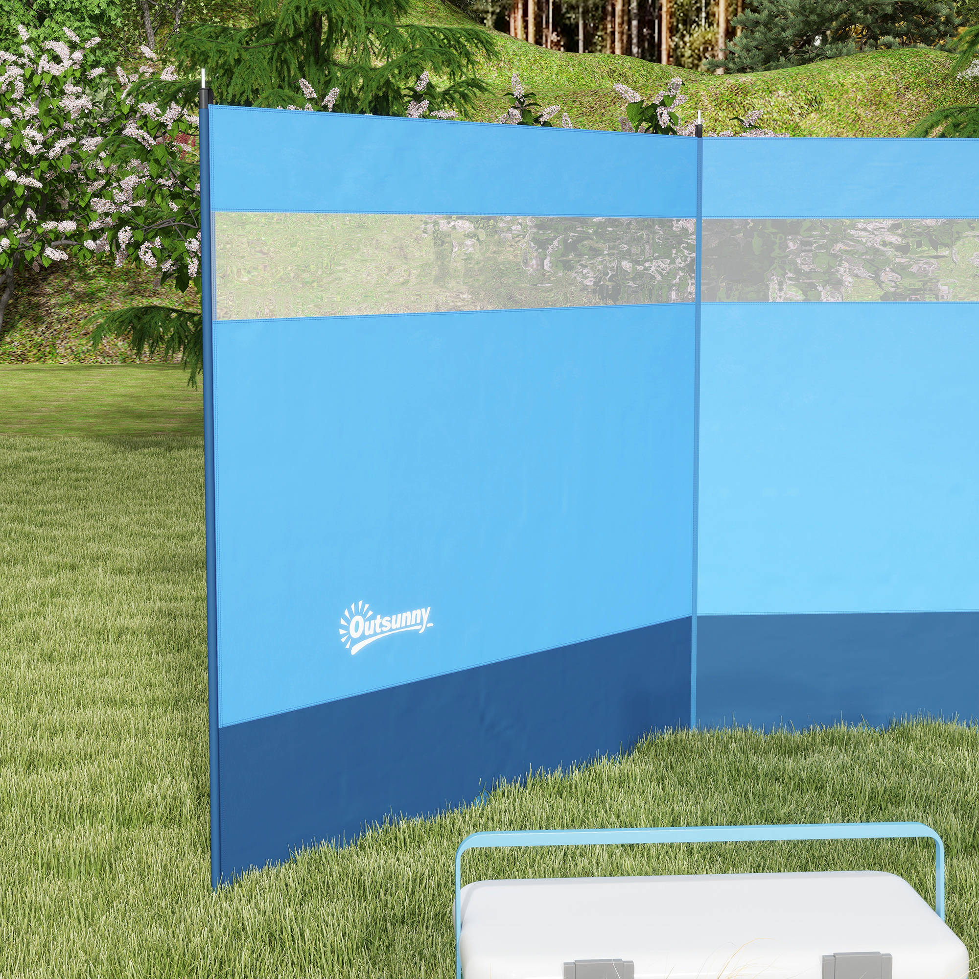 Windschutz mit Sichtfenster und Tragetasche, Stahlstangen, 440x140cm, Blau