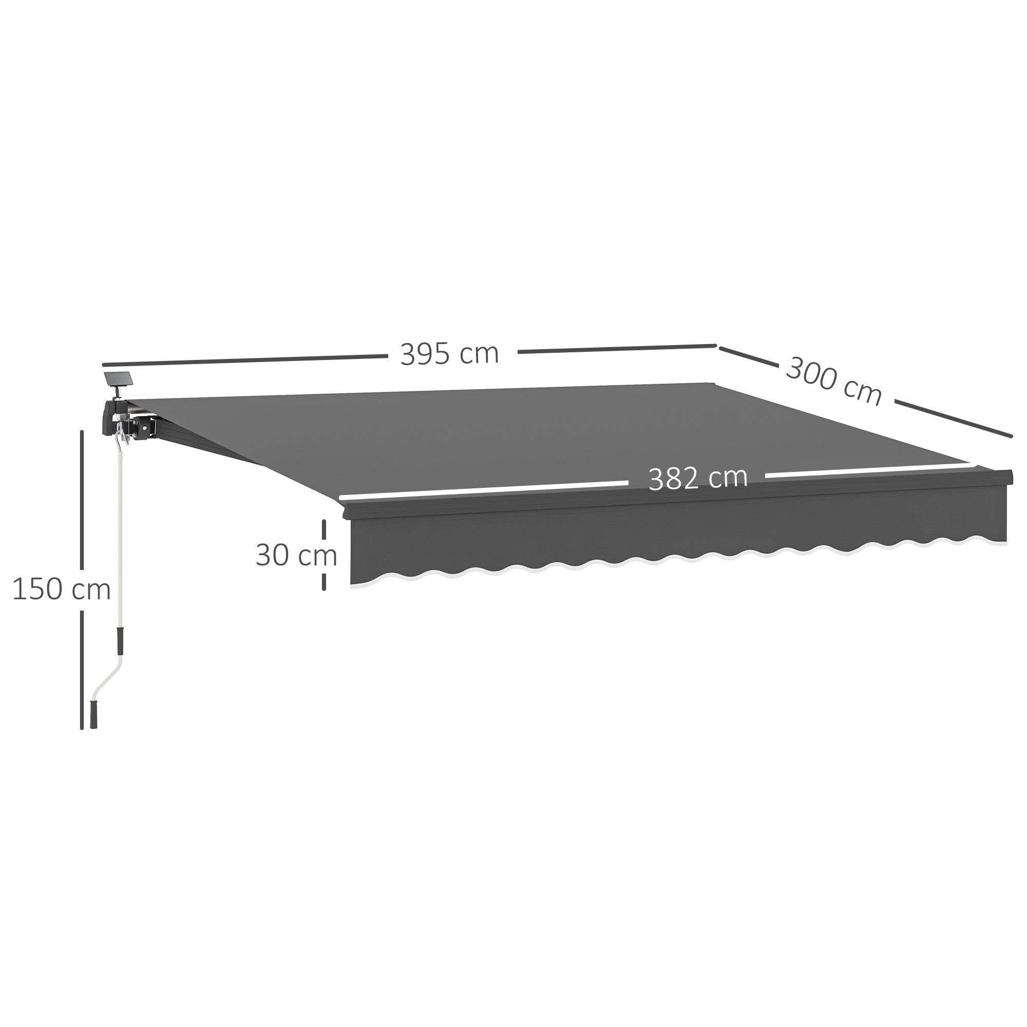 Klemmmarkise mit Handkurbel Solar-Lichte Gelenkarmmarkise Markise Sonnenschutz UV 50+ 400 cm breit Grau