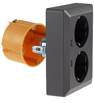 MILOS Schutzkontakt-Steckdose 2-fach - 250V~/16A, 1x UP, 2x USB C/PD, anthrazit