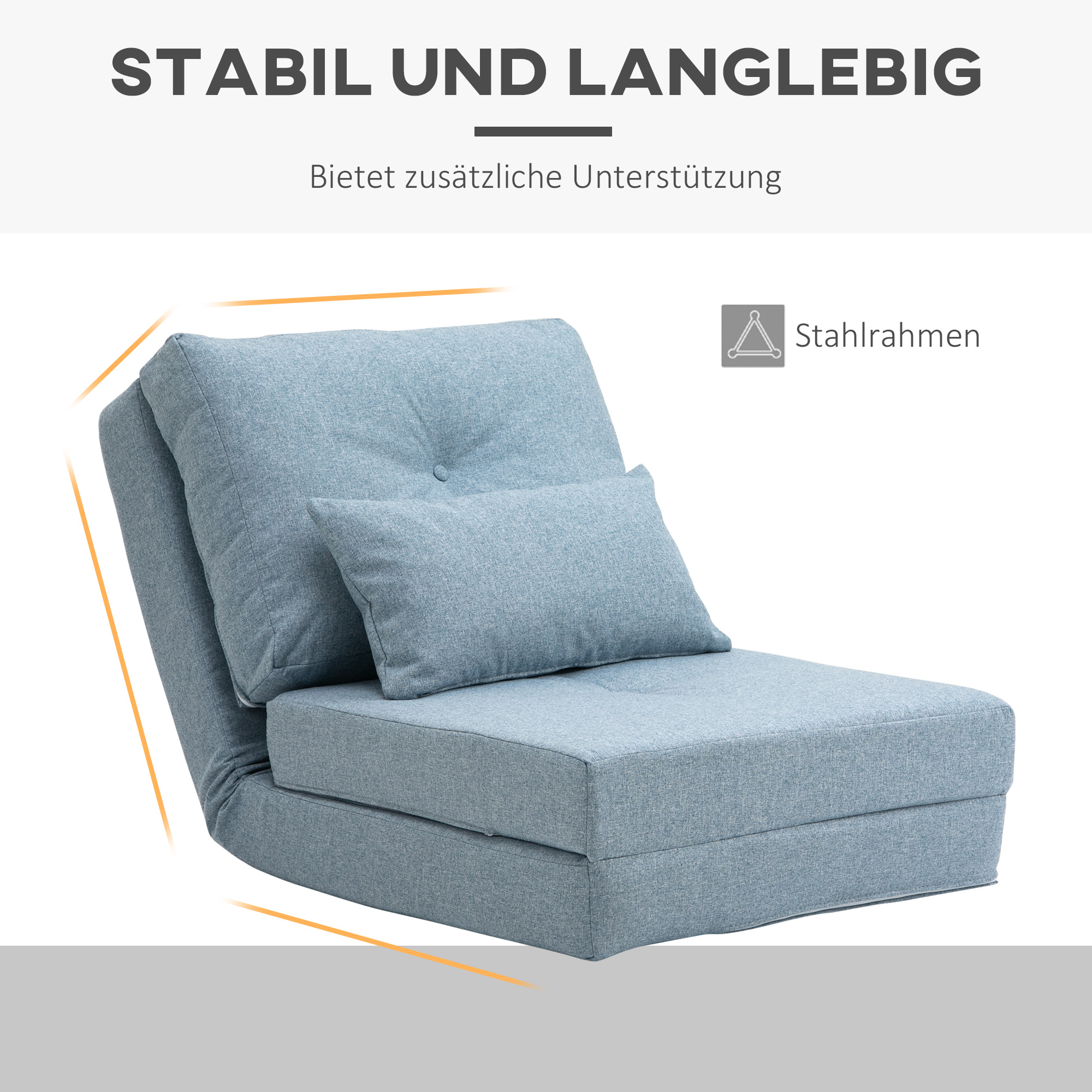 Bodensessel Klappmatratze Schlafmatte, 2-in-1-Design, abnehmbares Kissen, 60 x 80 x 56 cm, Himmelblau