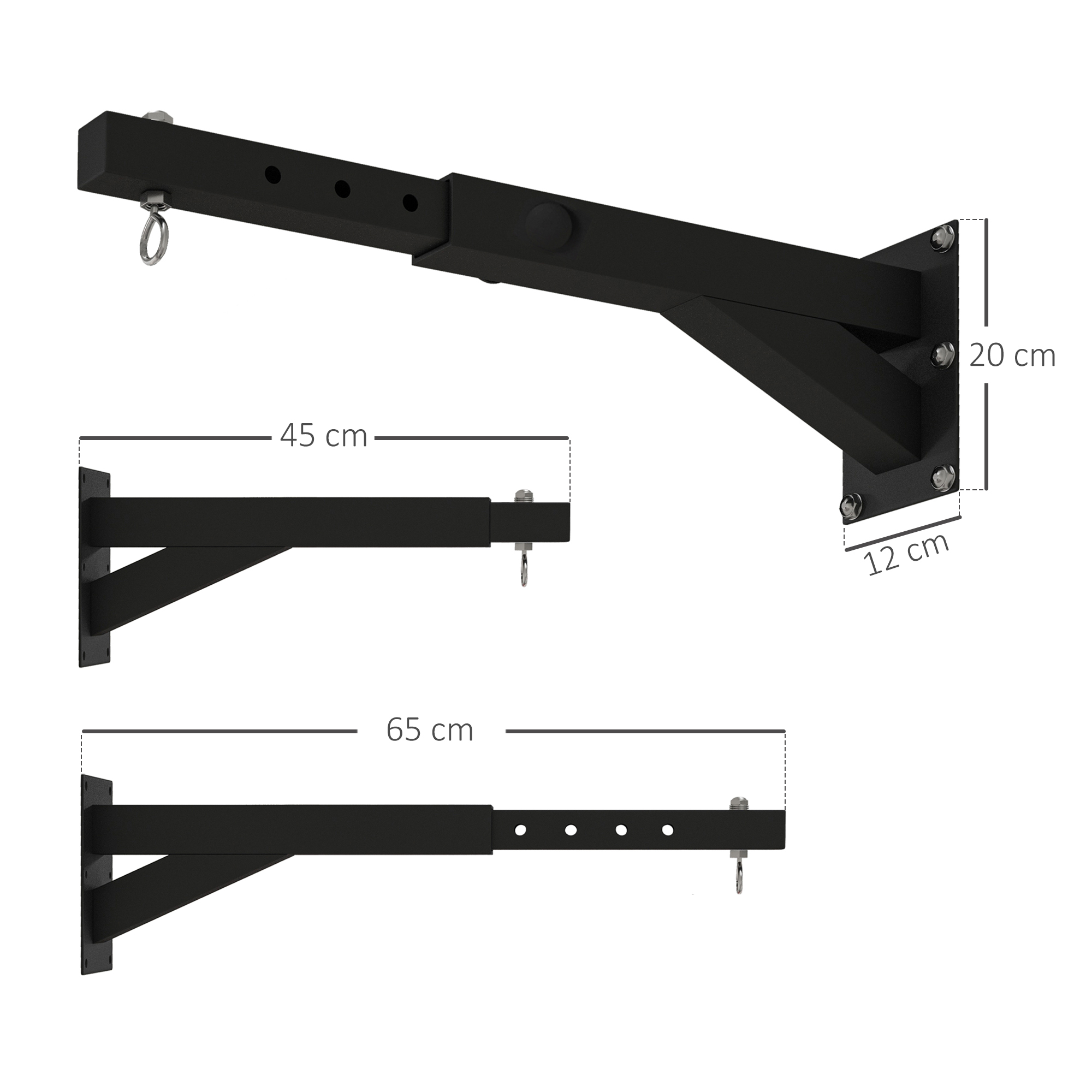 Boxsackhalterung, 5-stufig längenverstellbar, Wandmontage, bis 60 kg, Stahl, Schwarz