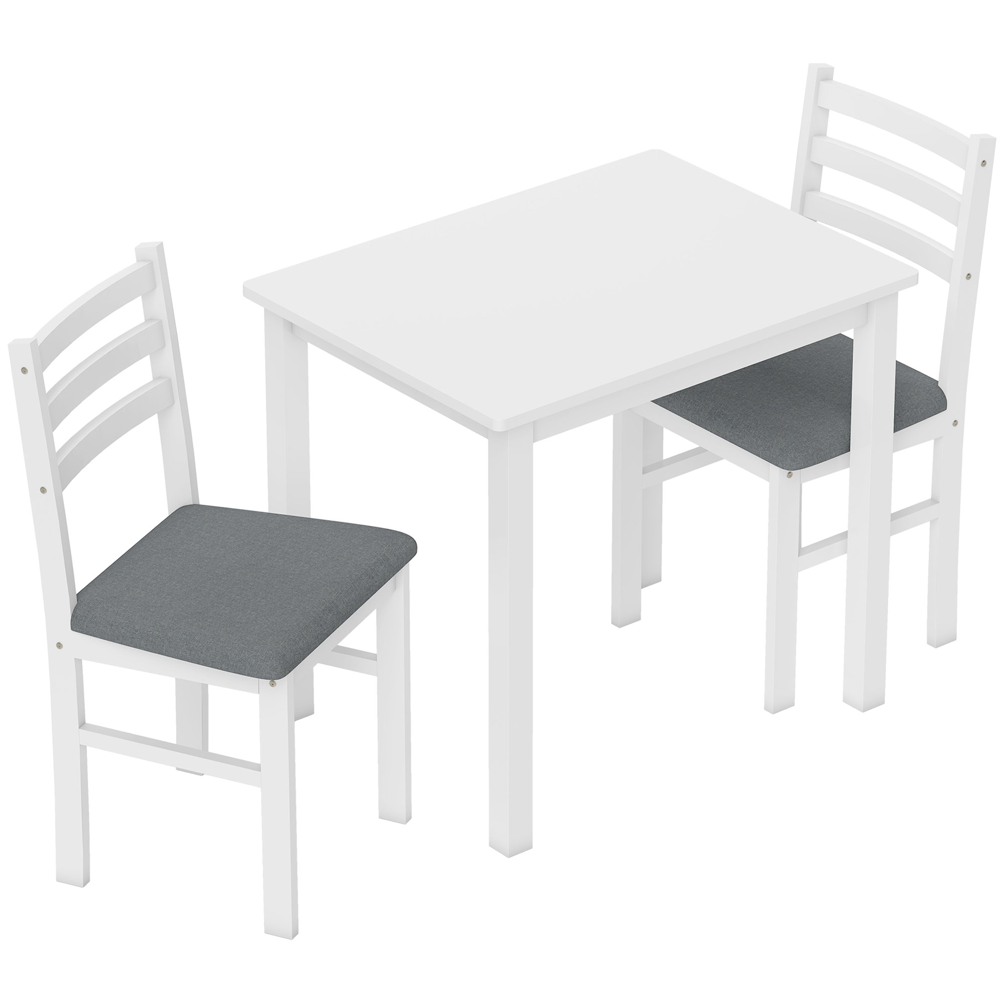 3-teiliges Esstisch-Set mit 2 Stühlen, Küchentisch für kompakte Räume, gepolsterte Stühle, platzsparend, MDF, Weiß