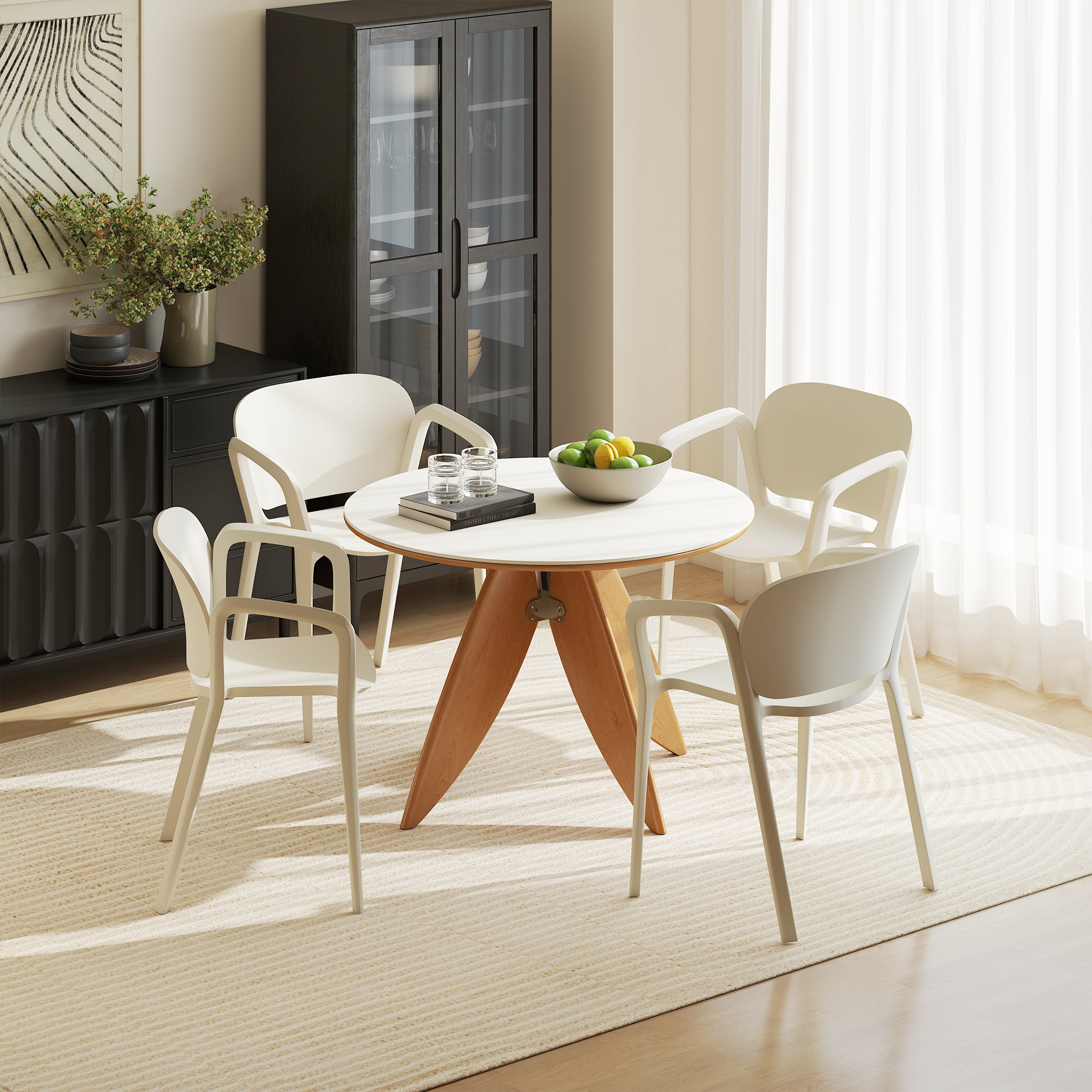 Gartenstuhl 4er Set wetterfest Gartenstühle aus Kunststoff Stapelstuhl mit Armlehne Rückenlehne bis 120 kg belastbar