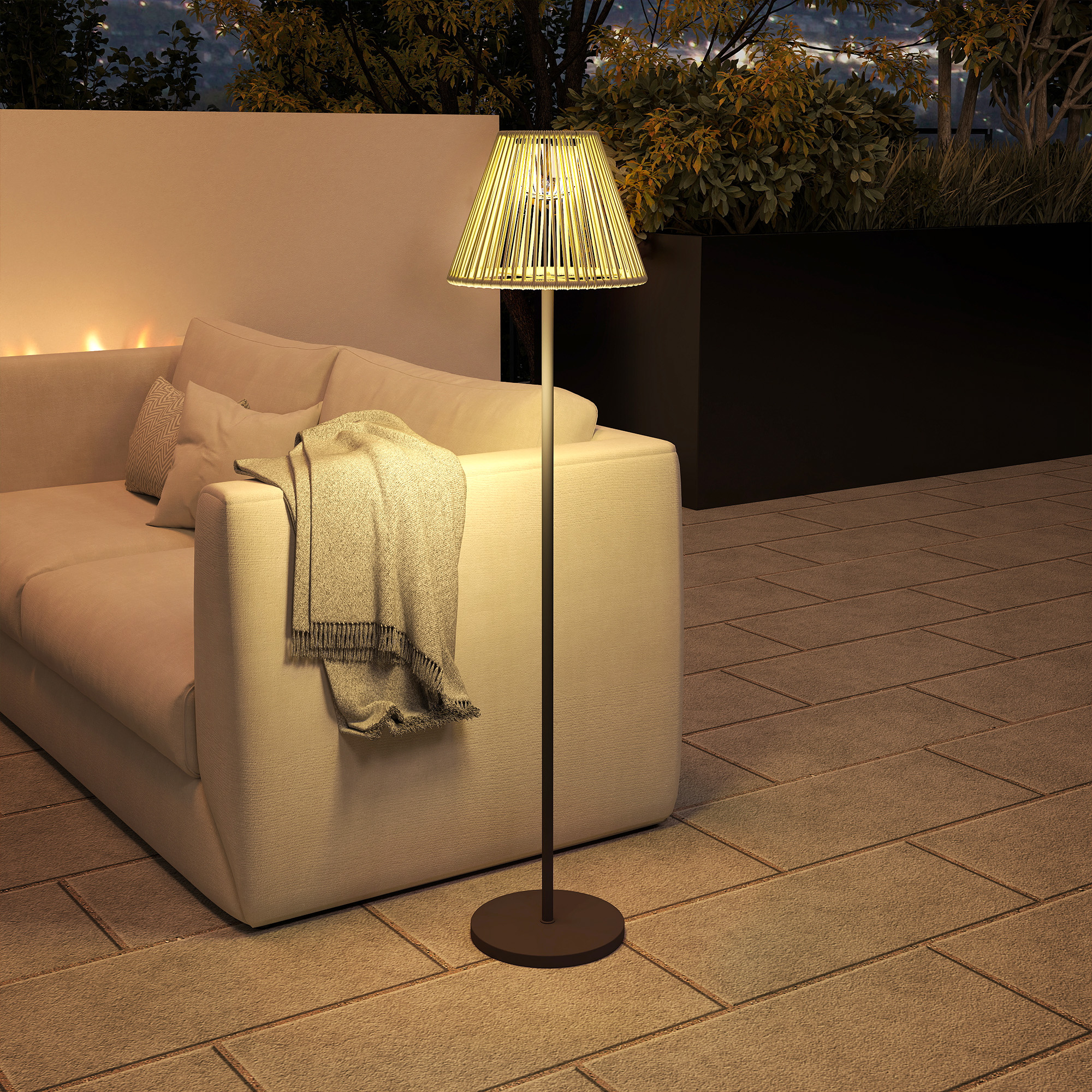 Solar Stehlampe Rattan Solarlampen mit Lichtsensor 25 LED-Lichte Solarleuchte im Boho-Stil Ø33 x 135 cm