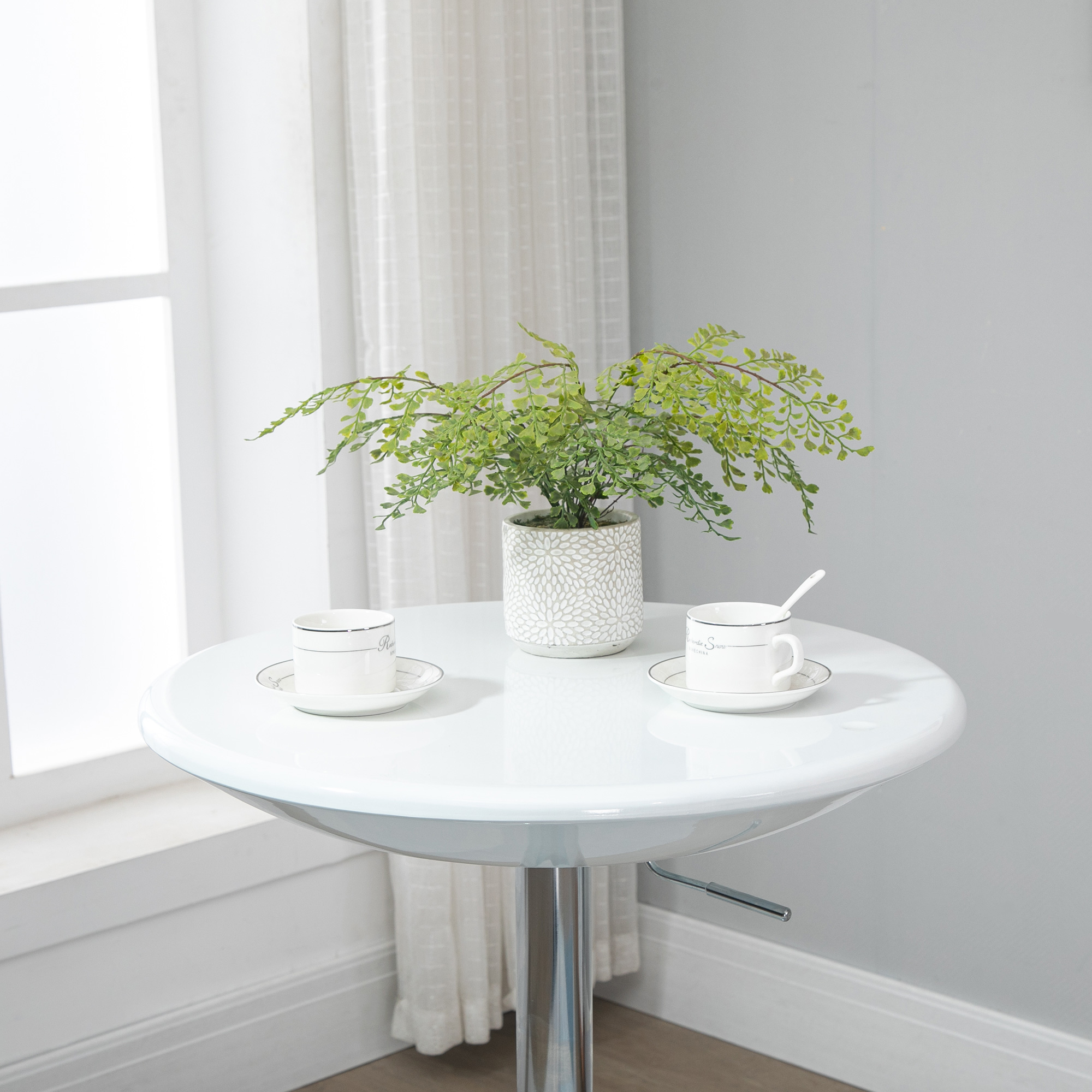 Bartisch moderner Esstisch höhenverstellbarer Bistrotisch Stehtisch Tresentisch Schreibtisch rund Metall ABS-Lackierung Weiß Ø61 x 76-97 cm