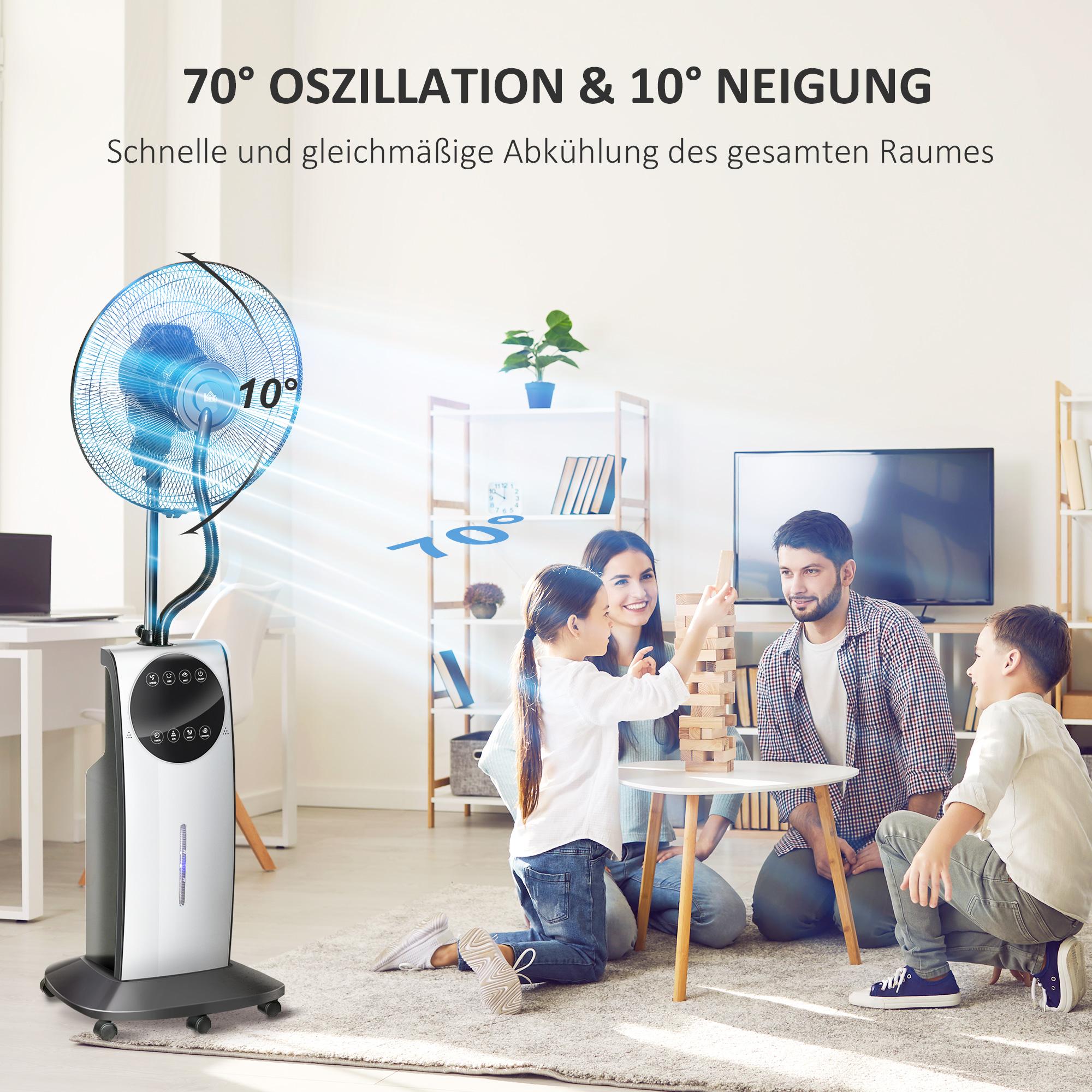 2-in-1 Ventilator, LED-Display, Timerfunktion, Ø 44,5 x 135H cm, Silber + Schwarz