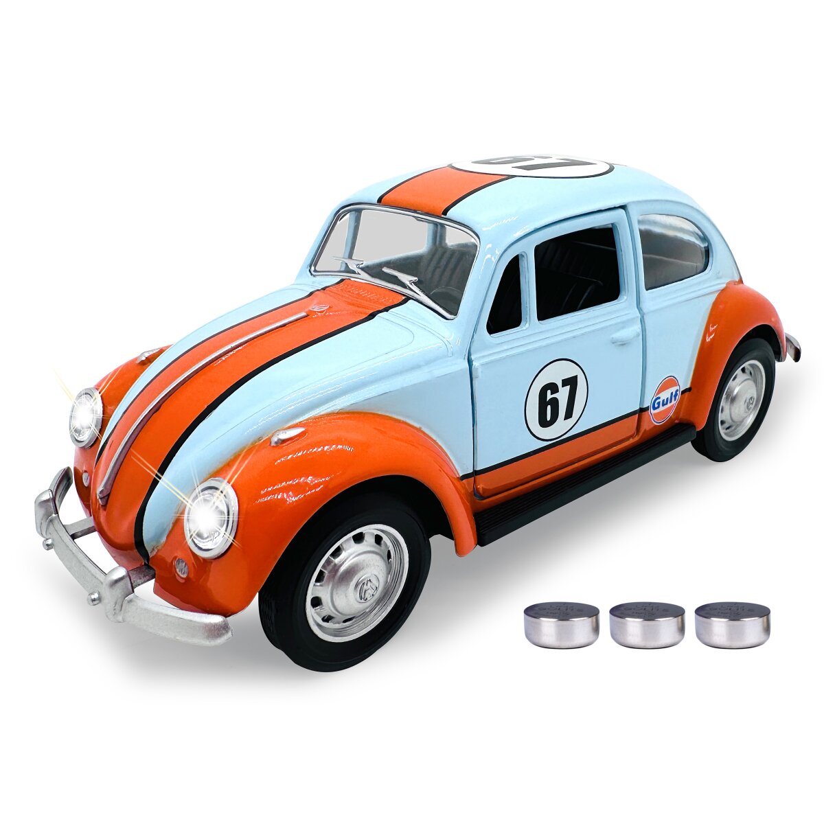 Volkwagen Classical Beetle 1967 Diecast 1:28 hellblau inkl. Knopfzellen
