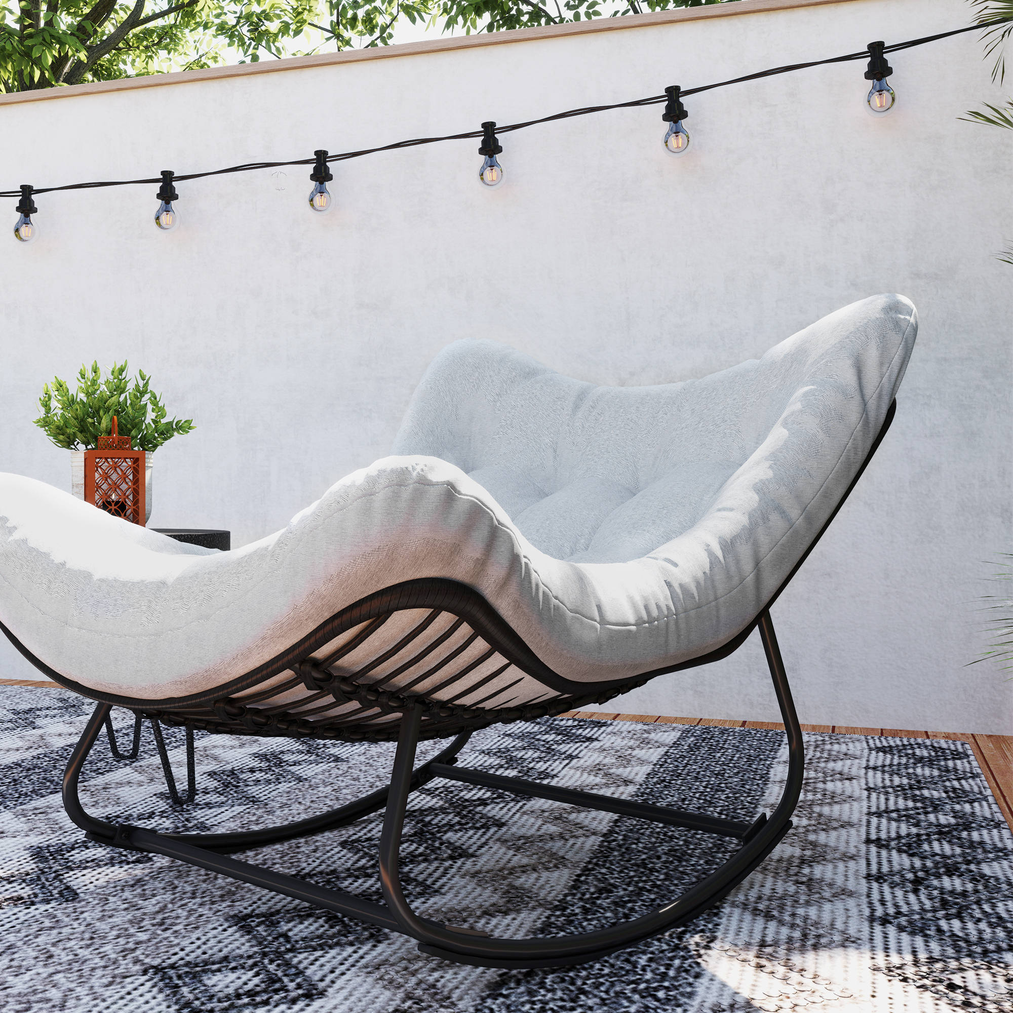 Rattan Schaukelstuhl Gartenbank mit Stahlrahmen Kissen 98 x 111 x 74 cm Grau