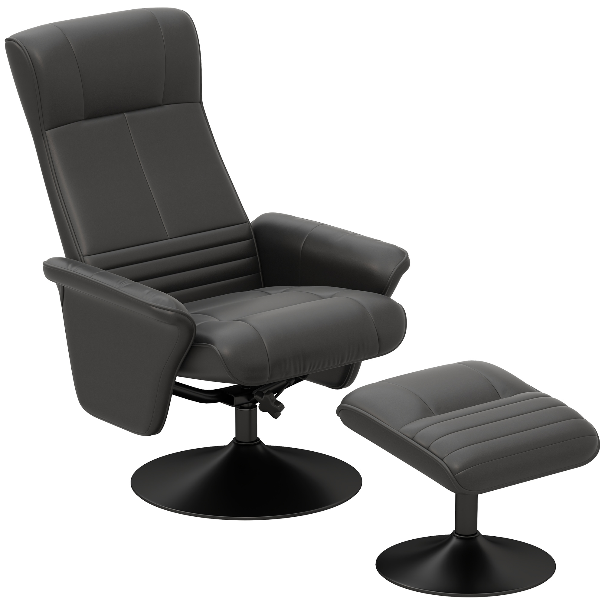 Polstersessel, Akzentsessel mit Hocker, drehbar, ergonomisch, Mikrofasertuchoptik, bis 150 kg, Schwarz