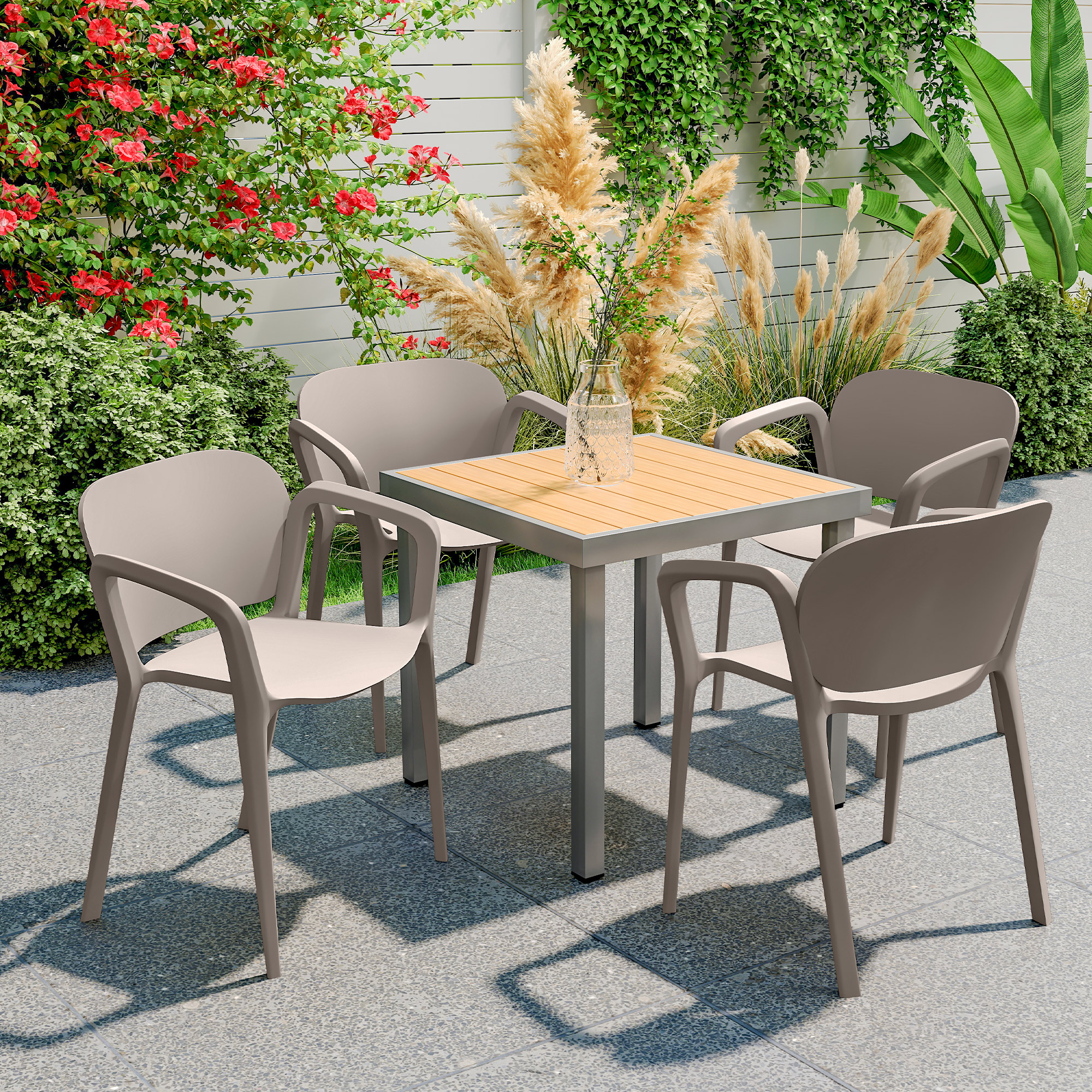 Gartenstuhl 4er Set wetterfest Gartenstühle aus Kunststoff Stapelstuhl mit Armlehne Rückenlehne bis 120 kg belastbar