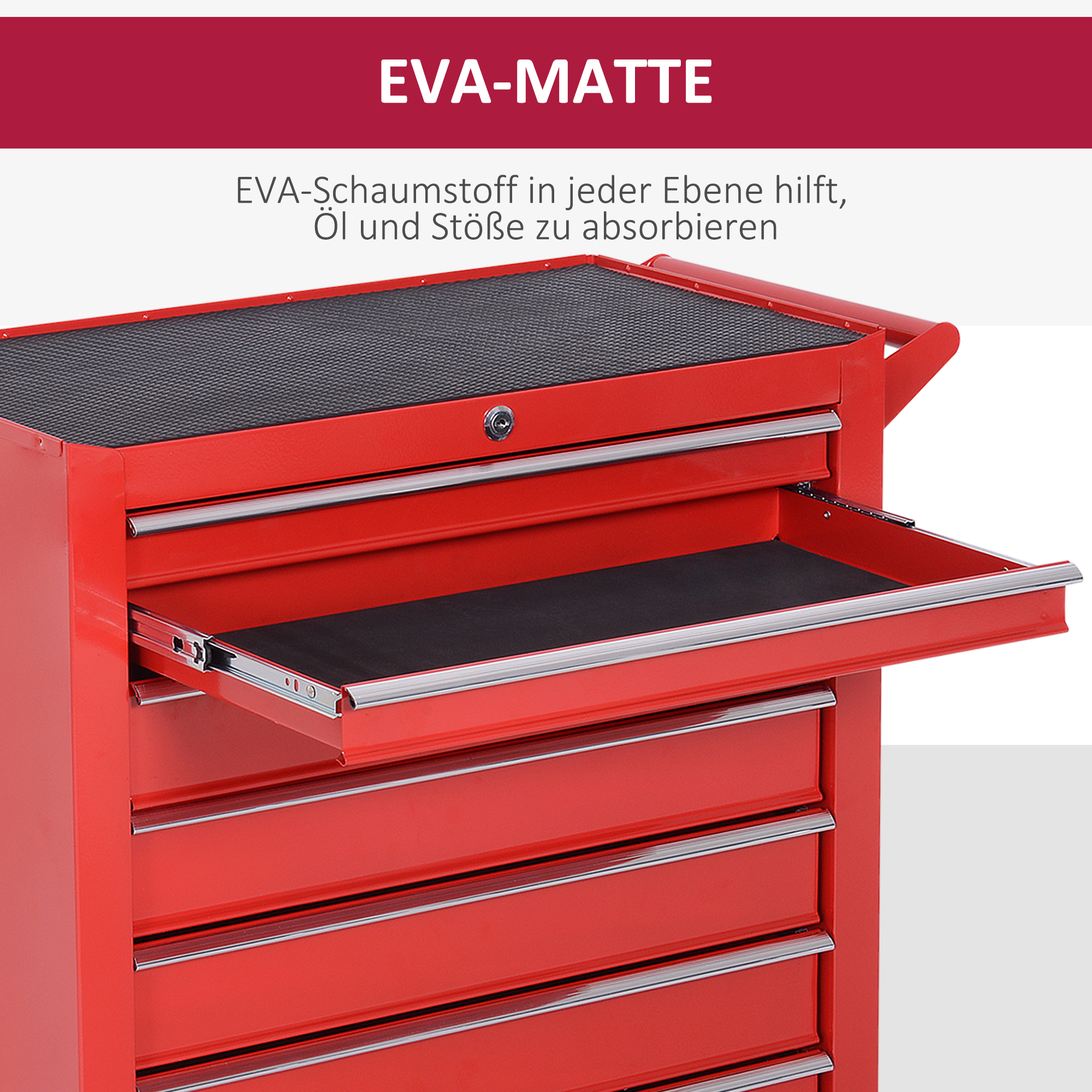 Werkzeugwagen, 2 kleine & 5 große Schubladen, Stahl, bis 150 kg, 69 x 33 x 75 cm, Rot