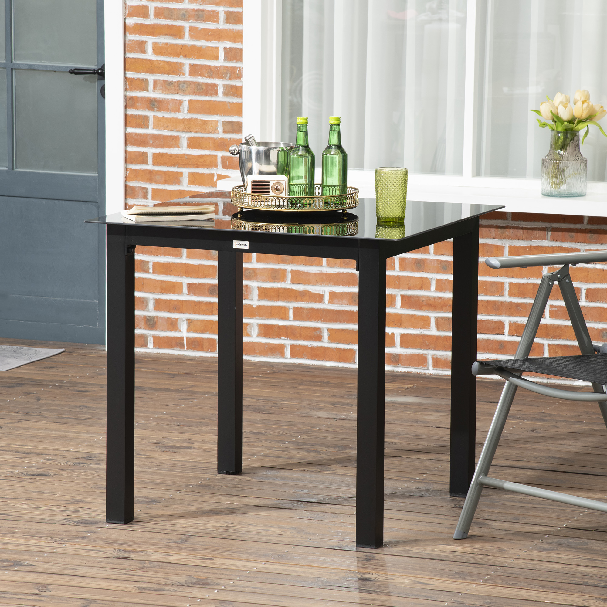 Gartentisch Outdoor-Tisch Outdoor-Loungetisch, wetterbeständig, 80 x 80 x 74 cm, Schwarz