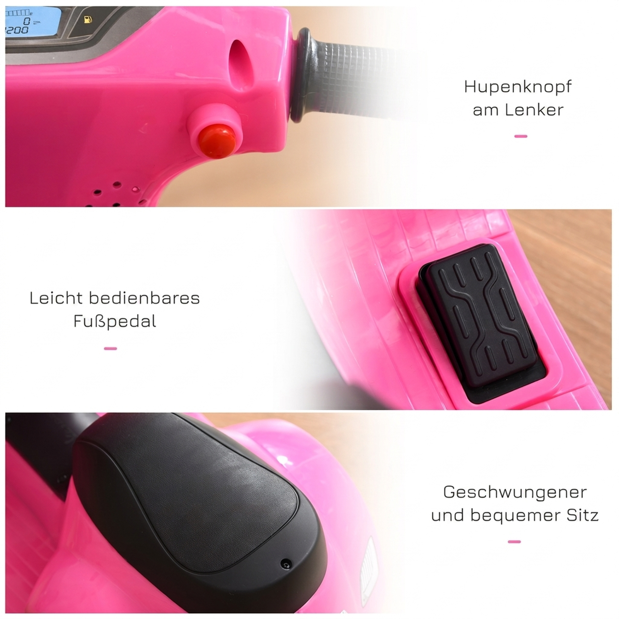 Elektro Motorrad Kinder 6V Elektromotorrad mit Stützrädern, Scheinwerfer, Hupe 3km/h für 1,5-3 Jahren, Rosa