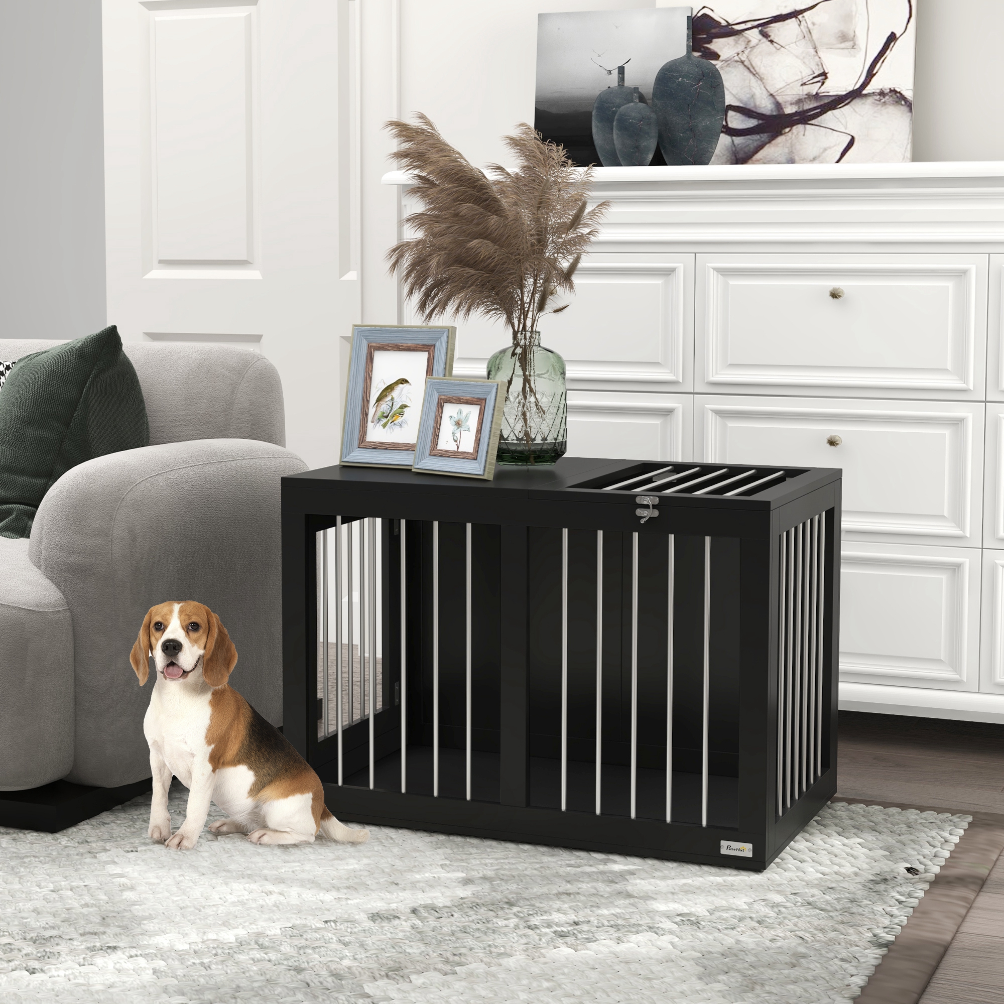 Hundekäfig Hundebox Hundetransportbox,  2 Türen, verriegelbar, Stahlgitter, 80 cm x 50 cm x 56,5 cm, Schwarz