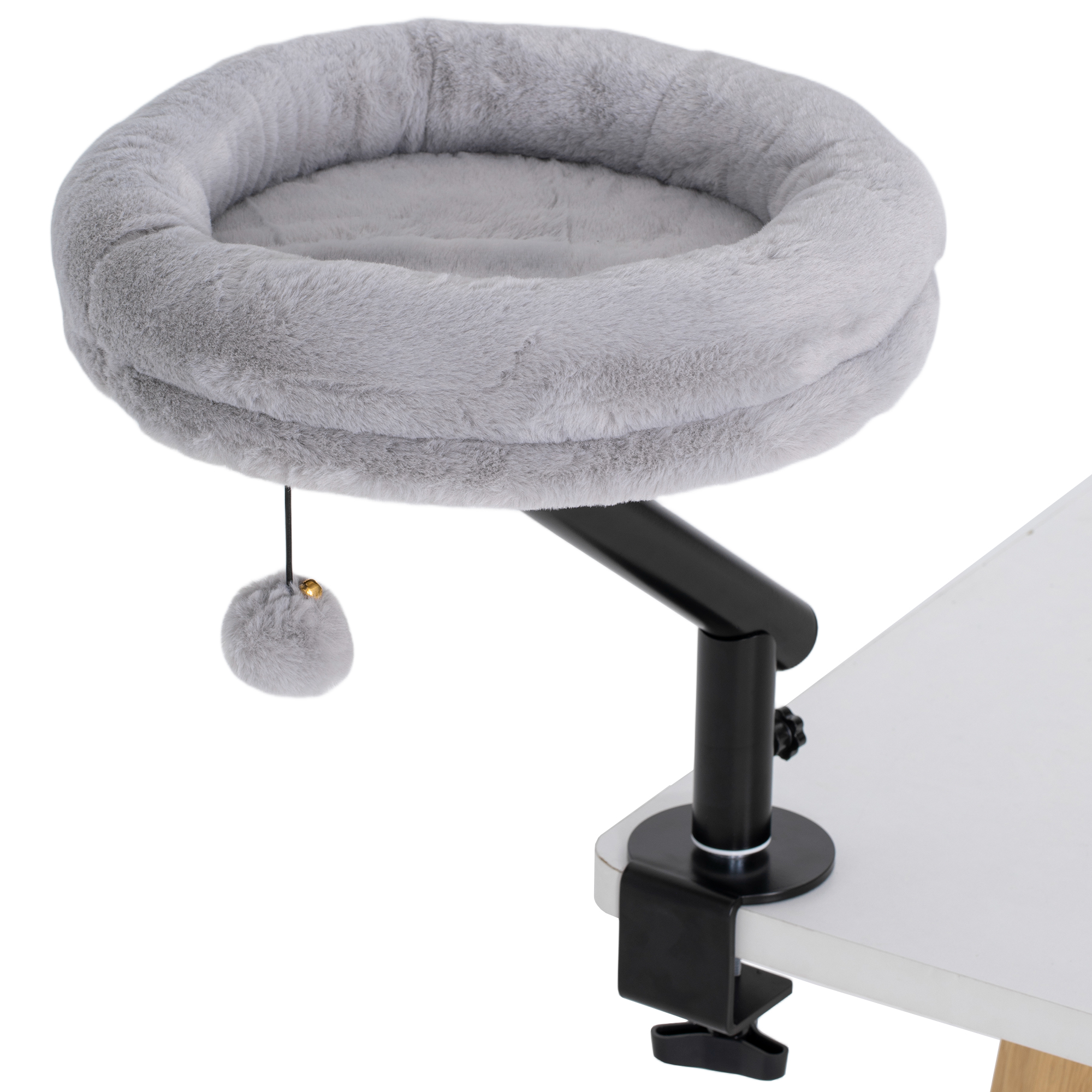 Katzen-Schreibtischbett, Katzenbett für Schreibtisch mit 360°Drehung, verstellbarer Höhe, Katzenliege mit abnehmbarem, maschinenwaschbarem Bett, für Katzen unter 6 kg, Heimbüro, Grau