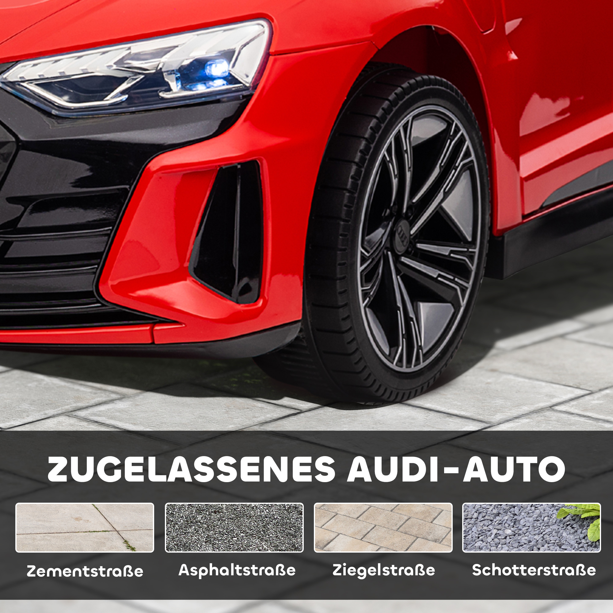 Kinderauto, Elektroauto, Audi-lizenziert, mit Sicherheitsgurt, Fernbedienung, Licht, rot+schwarz, 103 x 58 x 41cm