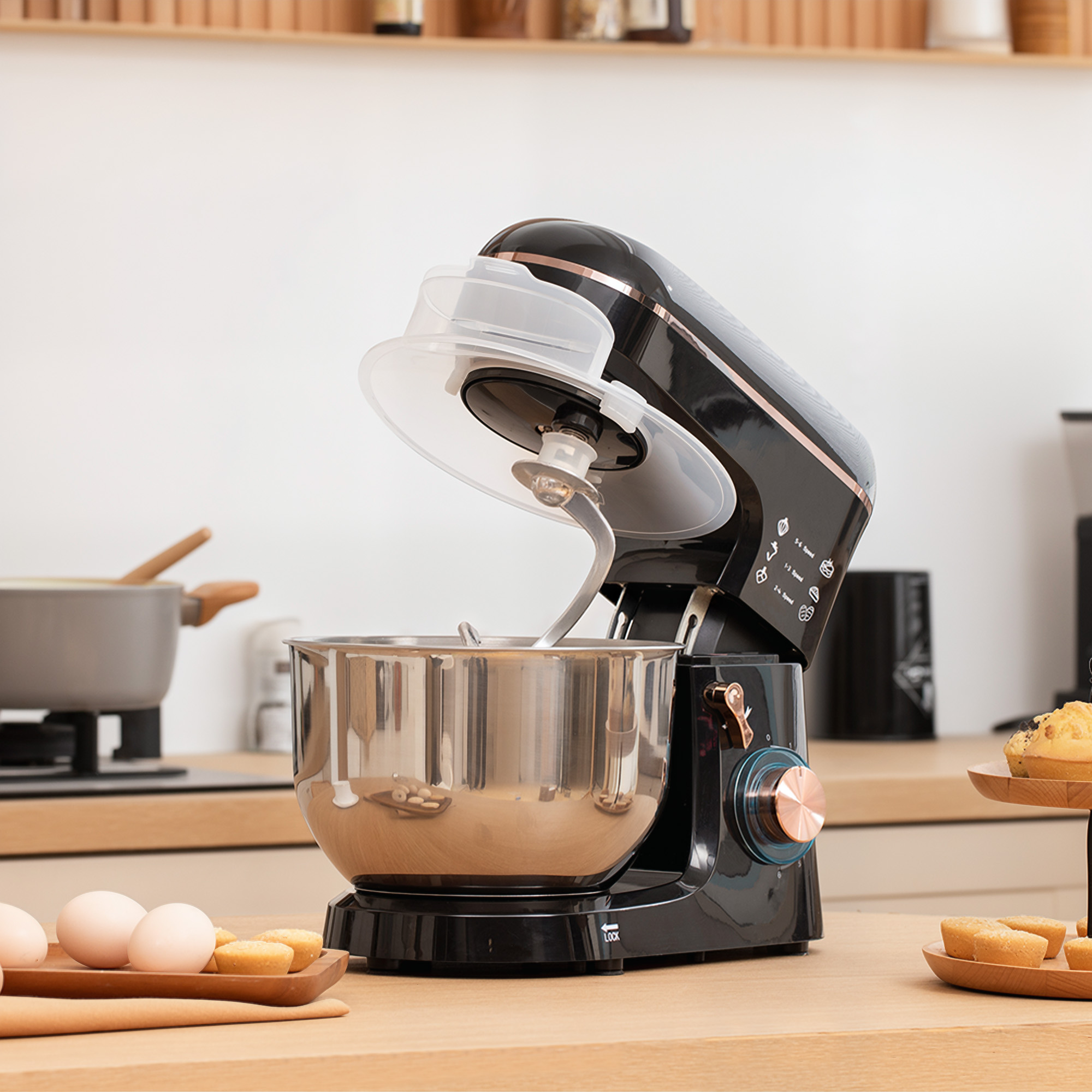 Standmixer, Küchenmaschine, Rührgerät, 6 Stufen, 5,5L Edelstahlschüssel, Schwarz