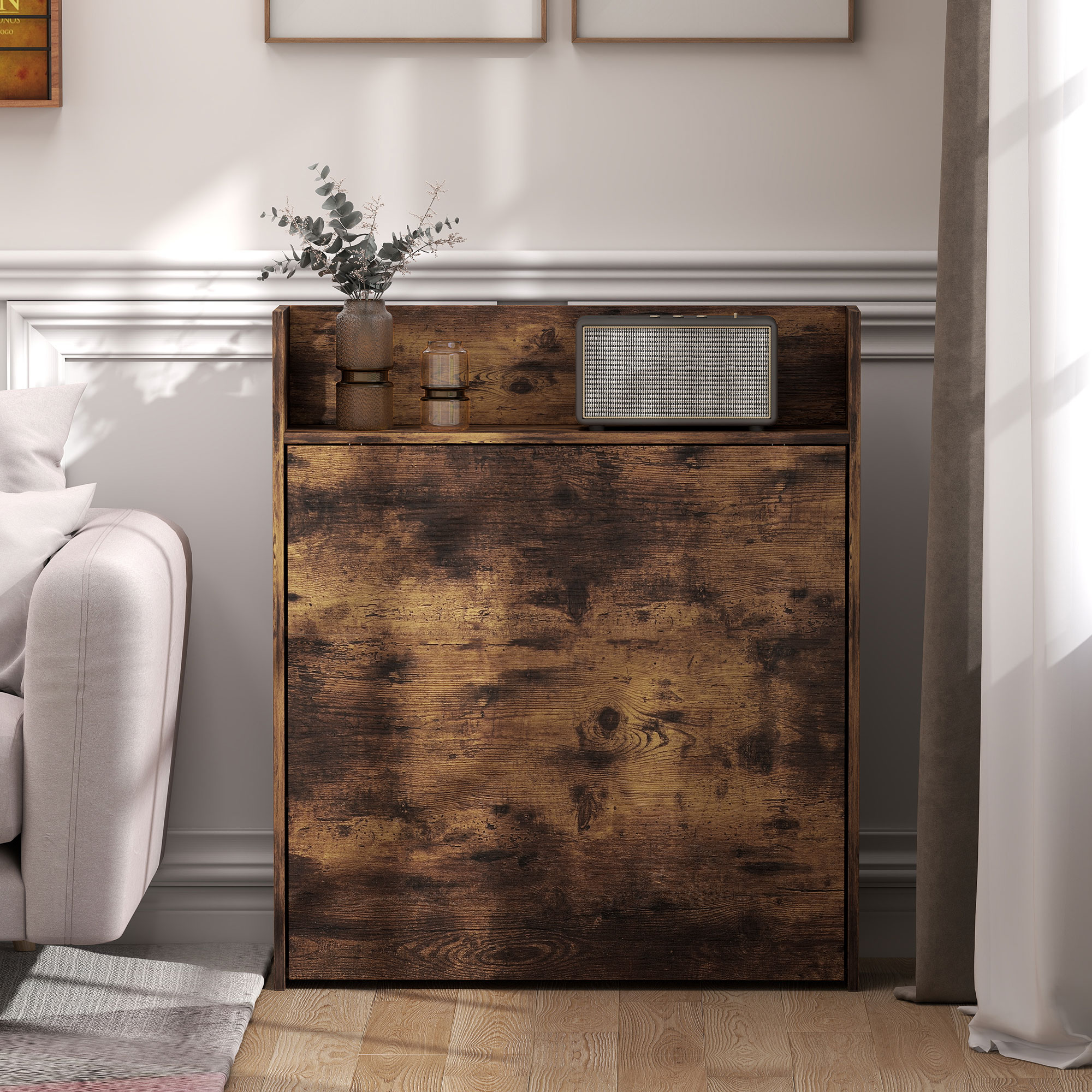 Esstisch, klappbar mit Regal, Industrie-Design, Platzsparend, Für Kleine Räume, 80x90x93cm, Rustikal-Braun