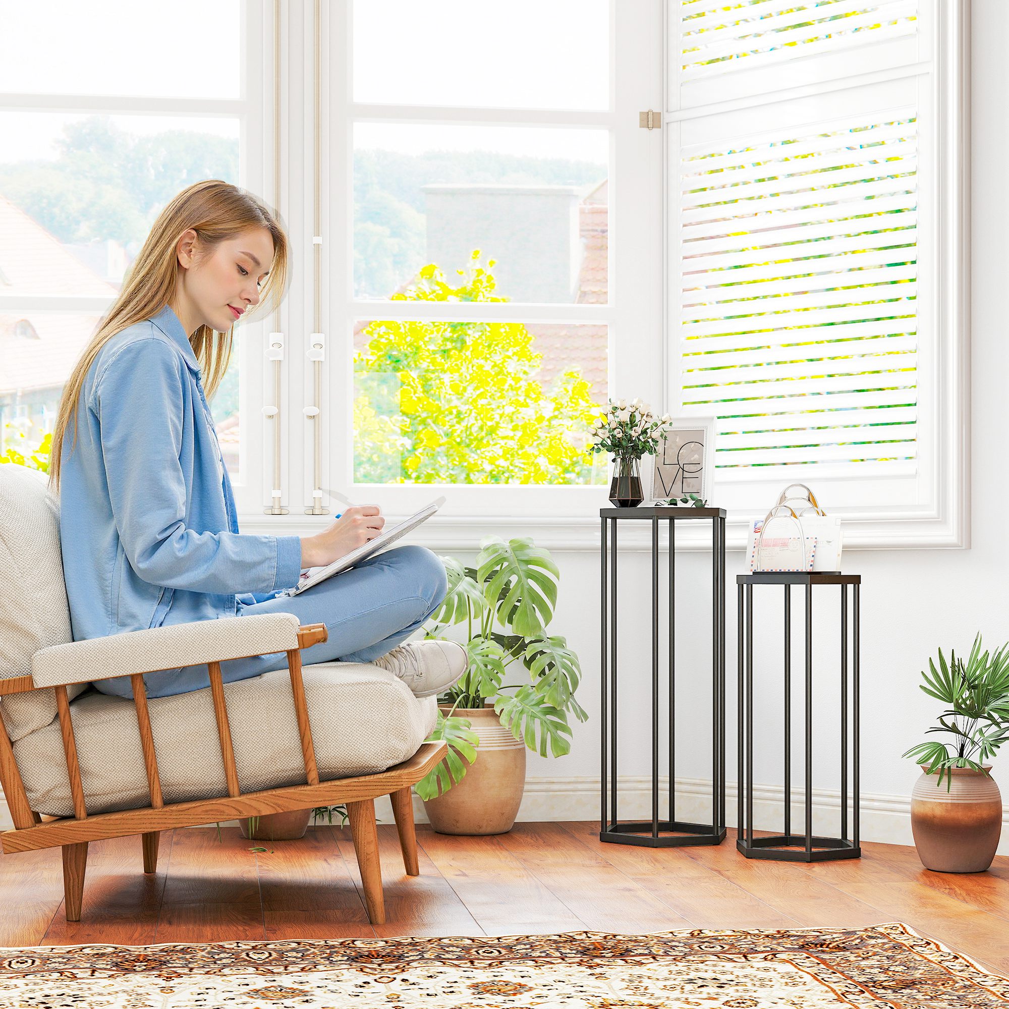 2er-Set Pflanzständer für Innen- und Außenbereich, Hexagonale Metall-Blumentopfhalter für Garten, Terrasse, Balkon