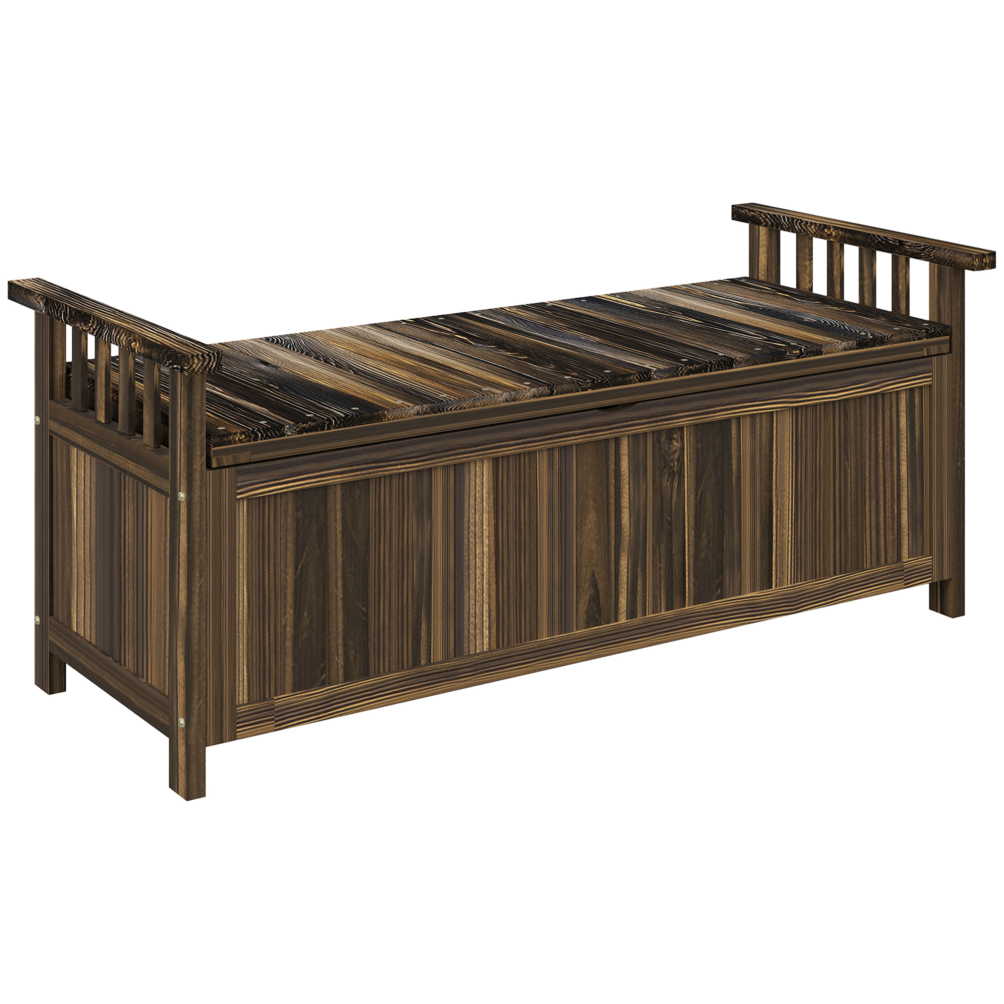 2-Sitzer Gartenbank Holz, wetterfest Sitzbank, Gartenmöbel mit Stauraum Armlehnen 128,5 x 56 x 53,5cm, Verkohlt