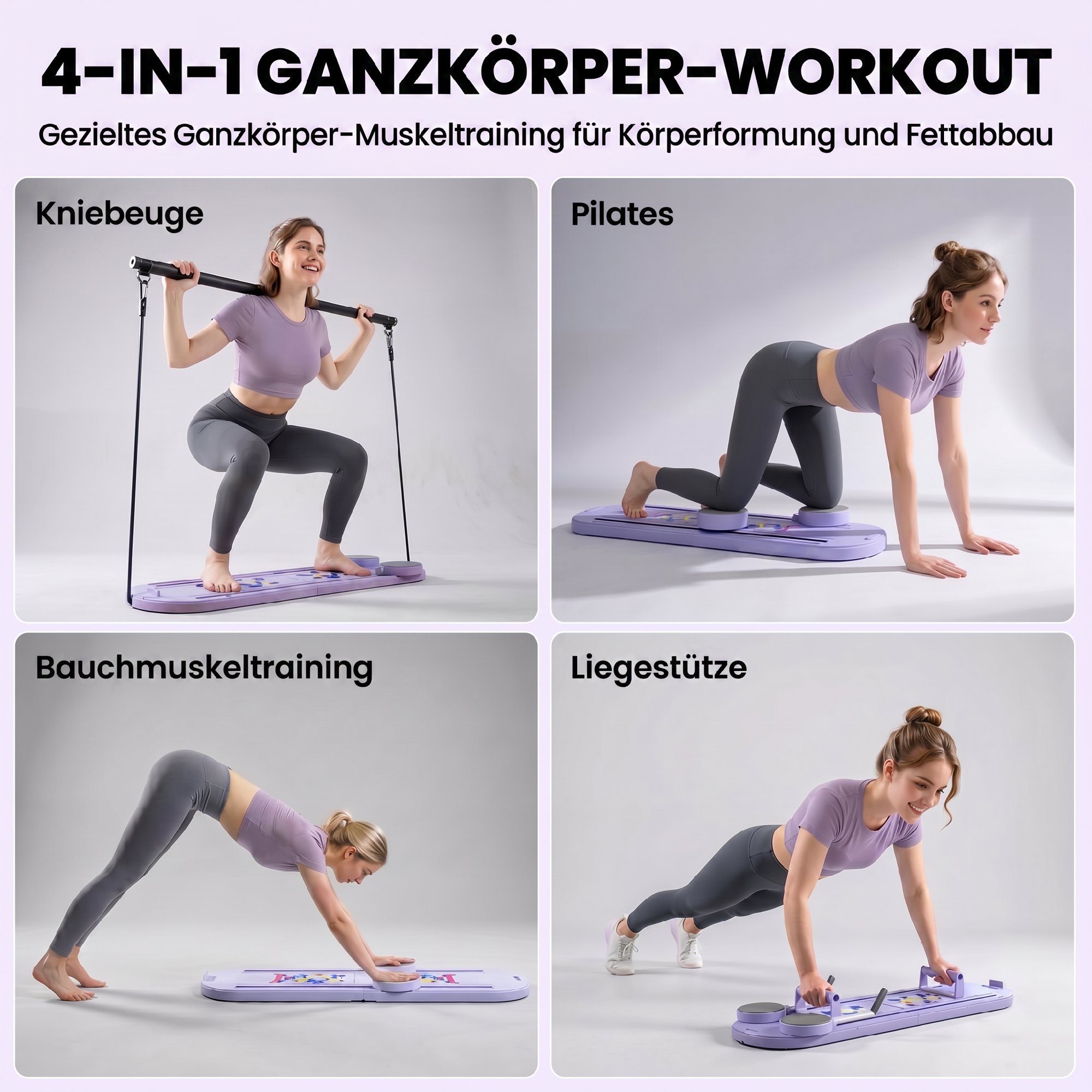 4-in-1 Pilates Board Set mit Widerstandsbänder klappbar Multifunktioneller Pilates Gerät