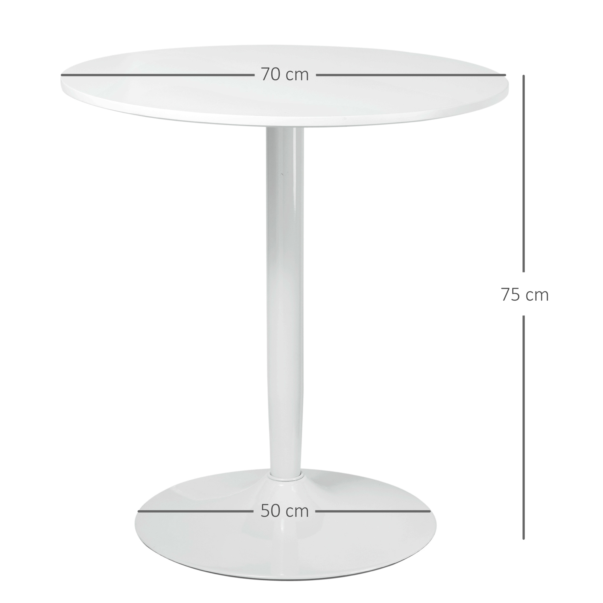 Esstisch für 2 Personen, runde Tischplatte, Stahlfuß, weiß, 70 x 70 x 75 cm