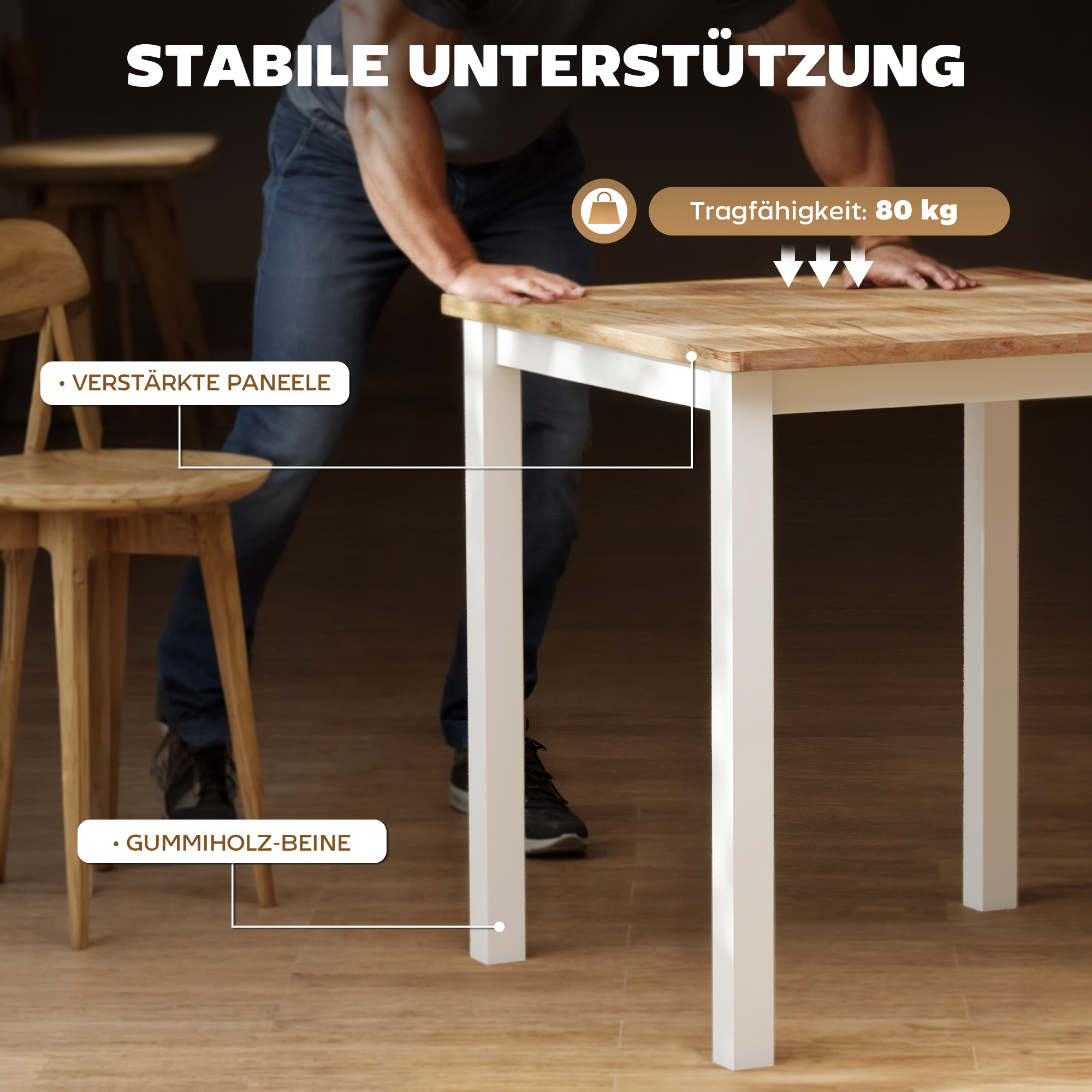 Esstisch aus Kautschukholz, für bis zu 4 Personen, Naturholz