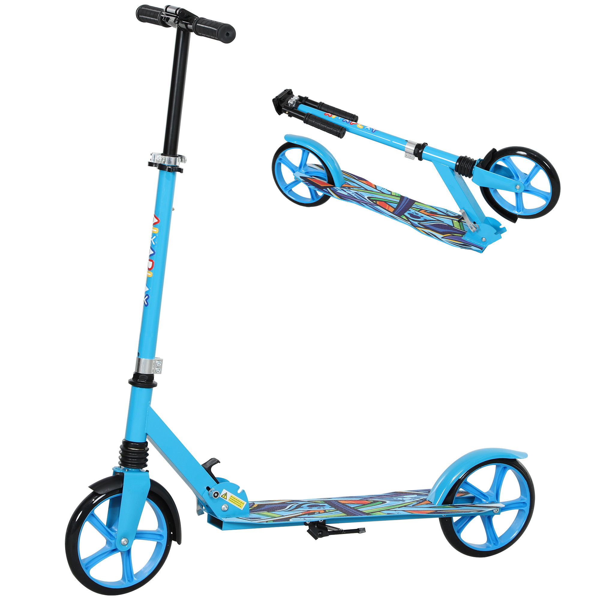 Tretroller, höhenverstellbar, Hinterradbremse, faltbar, 100 kg belastbar, Blau
