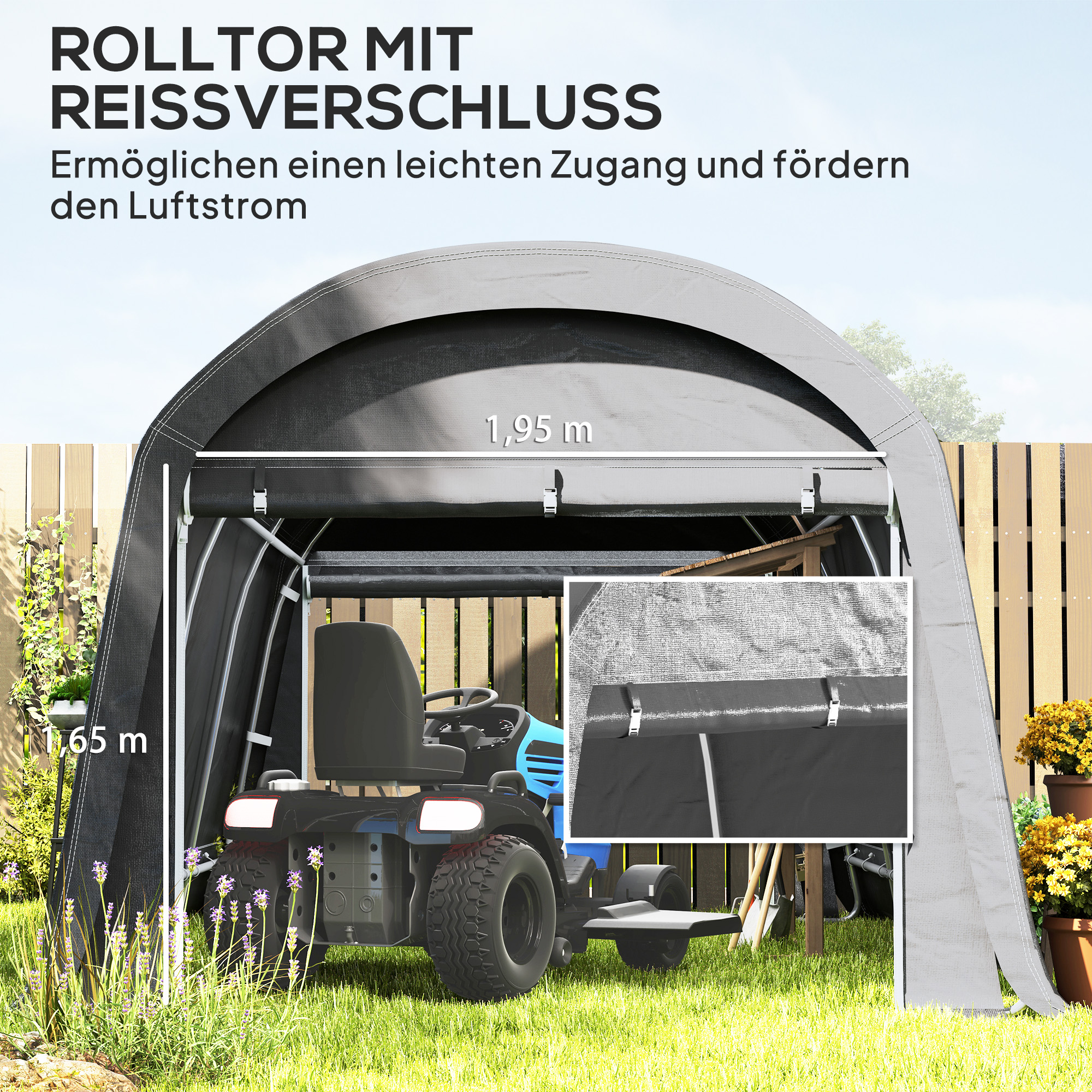 Gartenschuppen mit Kunststoff-Plane, Werkzeugzelt, aufstellbare Garage, 300B x 450T x 230H cm, Dunkelgrau