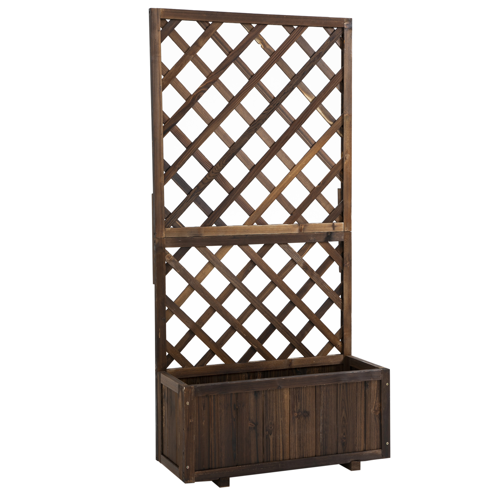 Hochbeet Pflanzenkasten mit Rankgitter, Spalier Pflanzkübel, Blumenkasten Holz, 72,5x31,5x149,5cm für Garten Balkon Terasse, Blumenkübel für Kletterpflanzen, Blumen, Braun