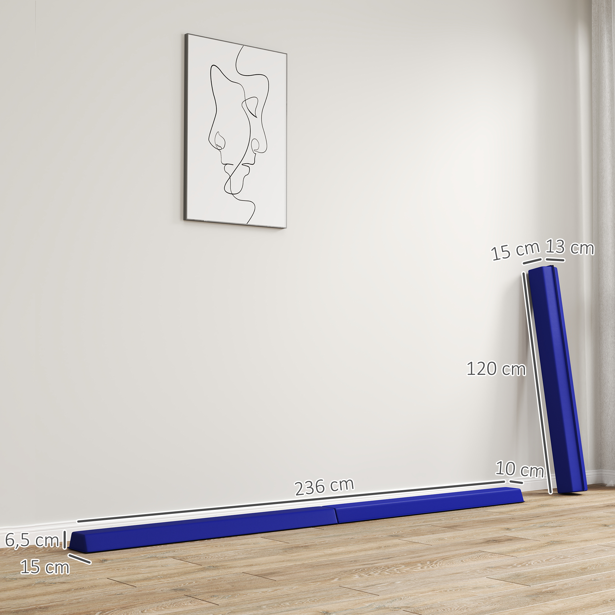 Schwebebalken 2,4 m, faltbar, rutschfester Boden, für 3+ Jahre, bis 80 kg, Blau