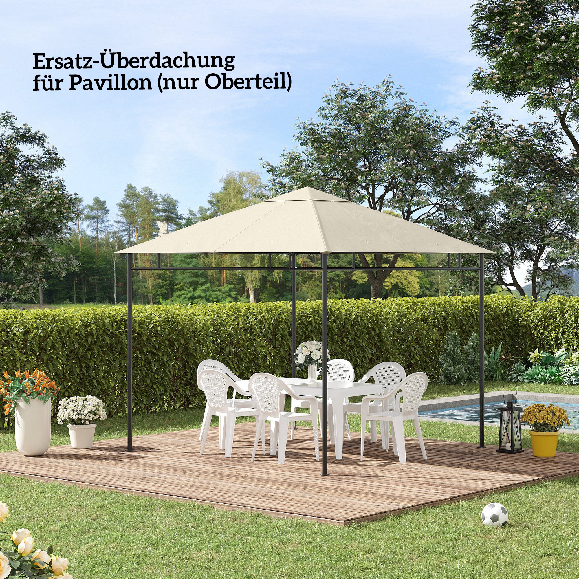 Ersatzdach für Pavillon 3x3m wasserabweisend Pavillondach mit 8 Wasserabflusslöcher Cremeweiß
