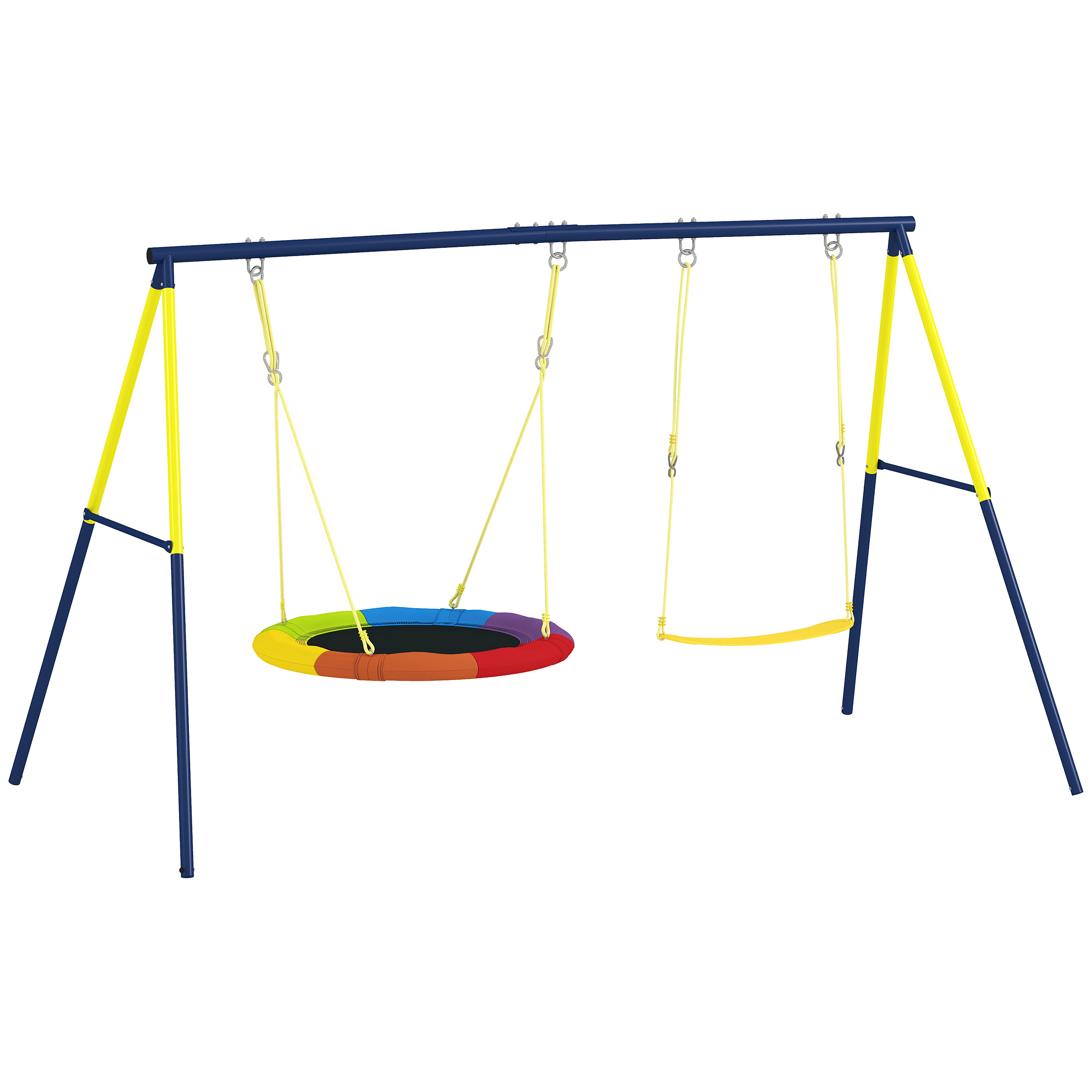 Schaukelgestell Schaukel-Set mit Nestschaukel Gurtschaukel verstellbarem Seil für 3-8 Jahre 265x160x178 cm Mehrfarbig