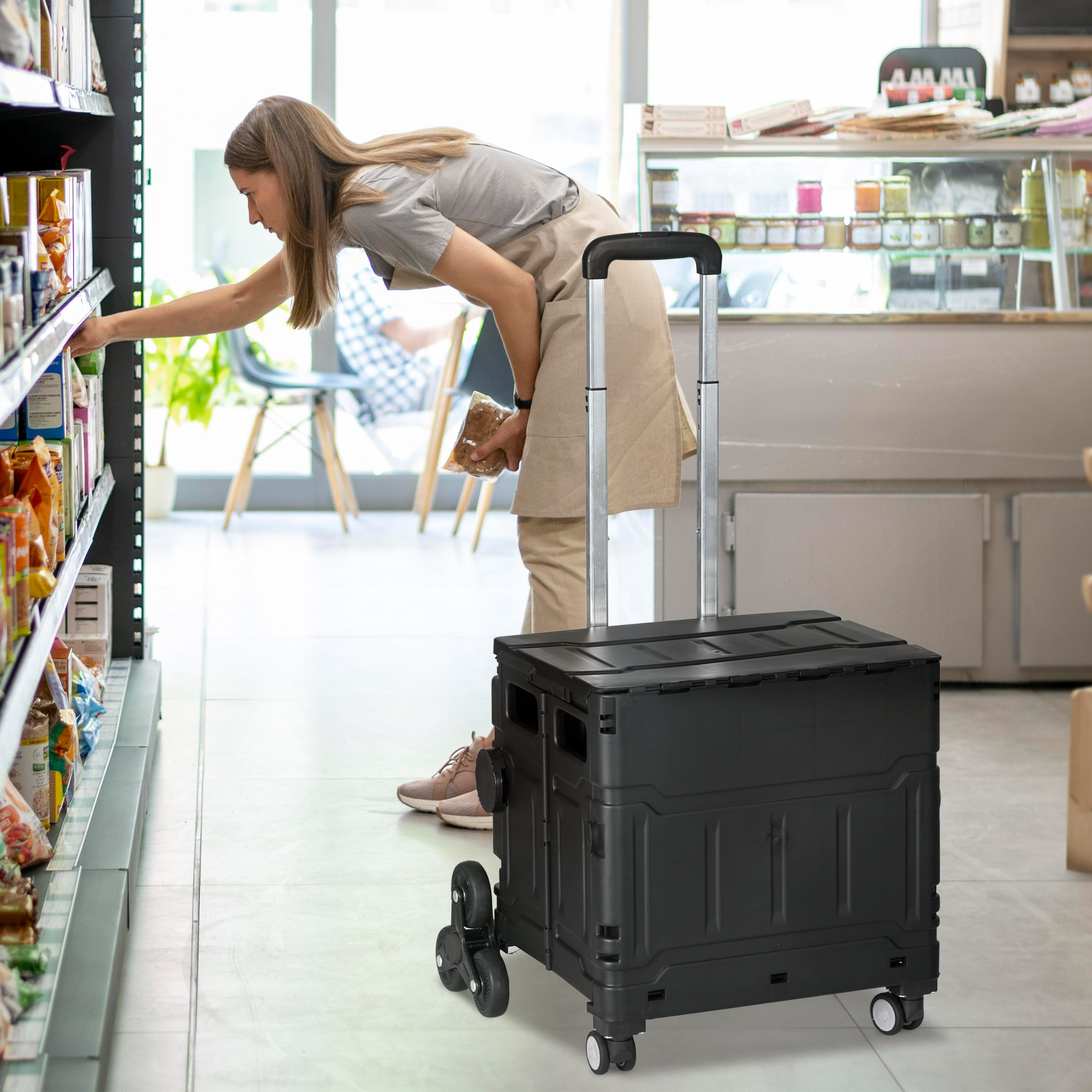 Einkaufswagen Einkaufstrolley, Treppensteiger,  klappbar, Teleskopgriff, bis max, 65 Kilo belastbar, Schwarz