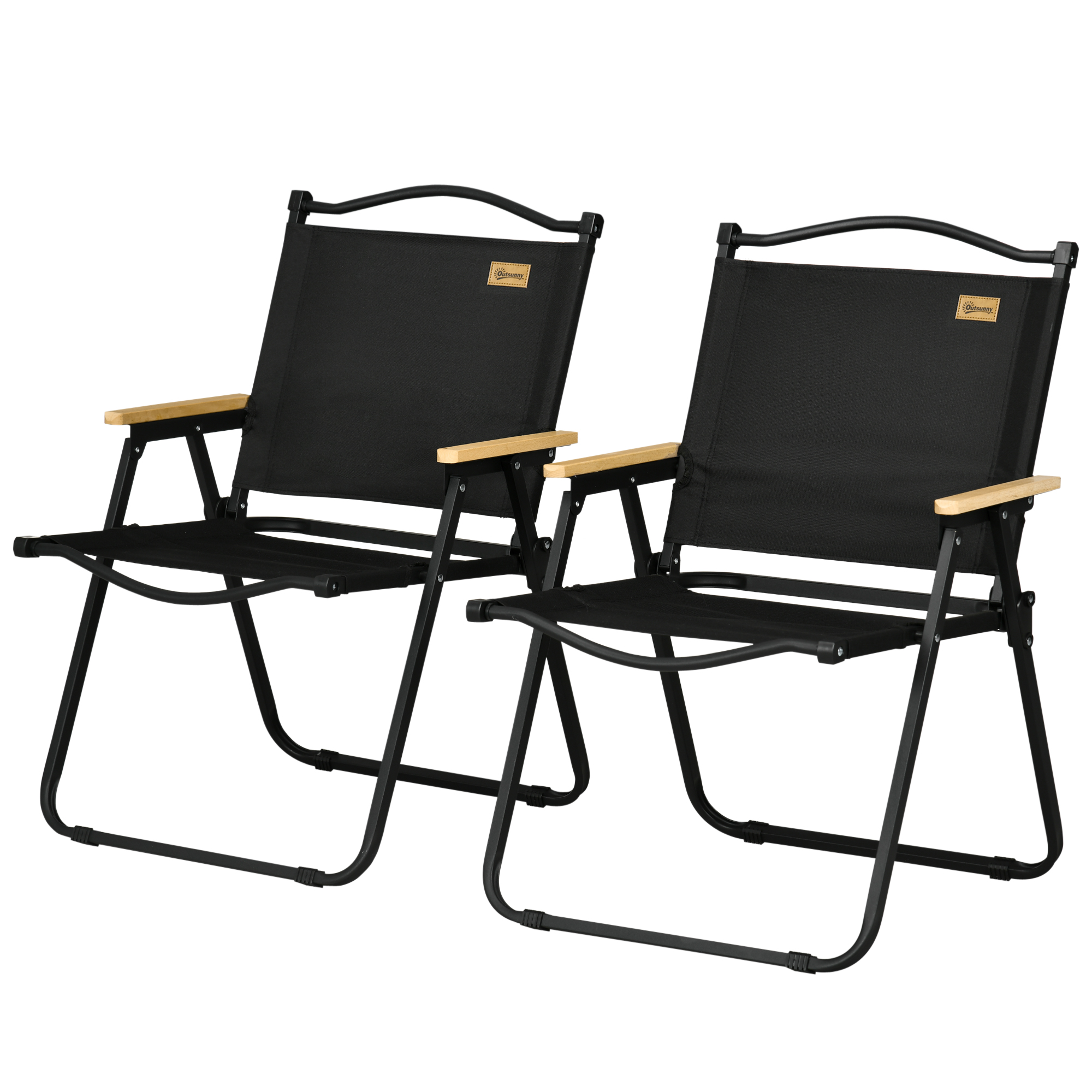 Campingstühle, 2 x Strandstuhl, faltbar, Stahl, Holzoptik, Schwarz
