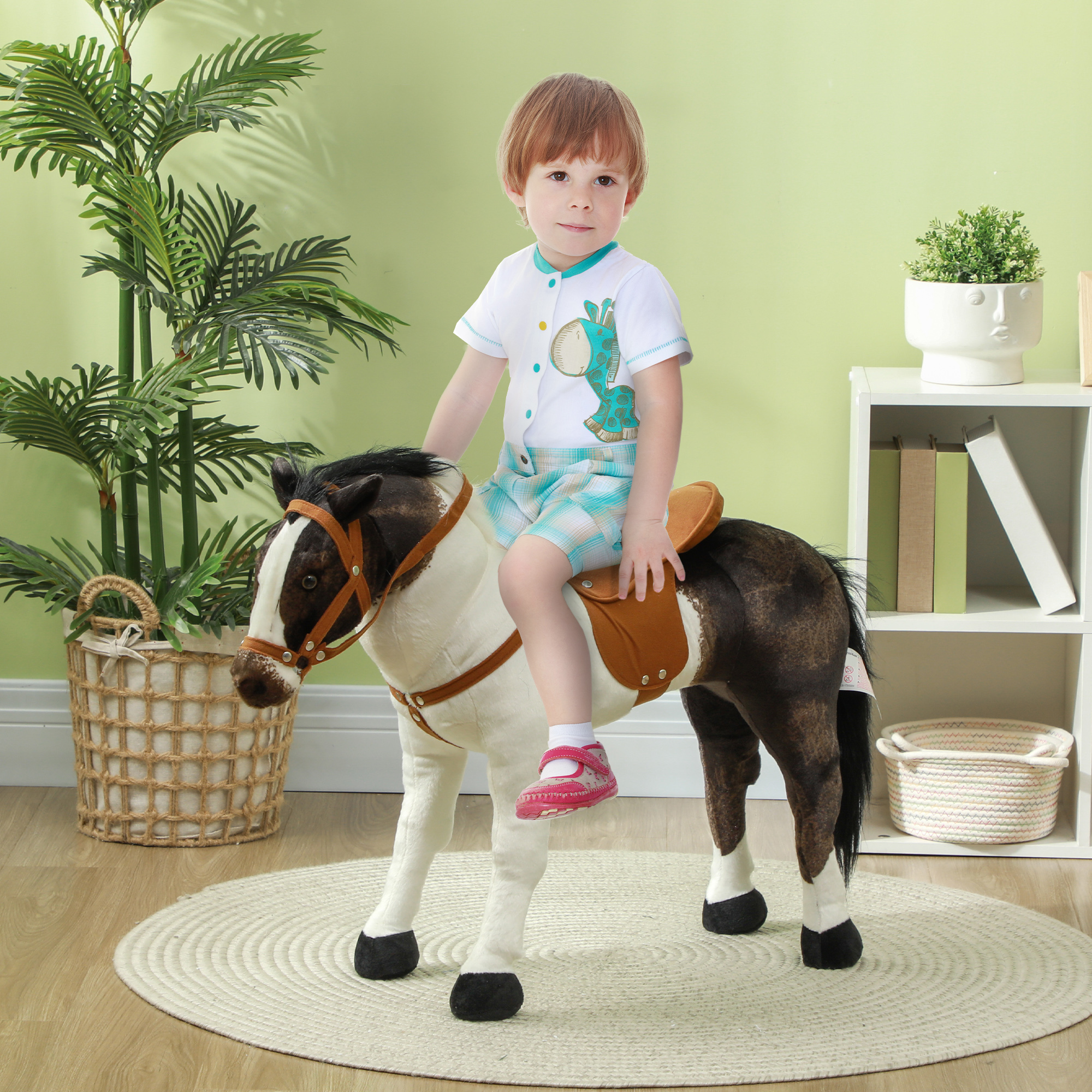 Schaukelpferd mit Soundeffekten, weiches Fell, für 3-8 Jahre, 85 x 28 x 60 cm, Braun/Cremeweiß
