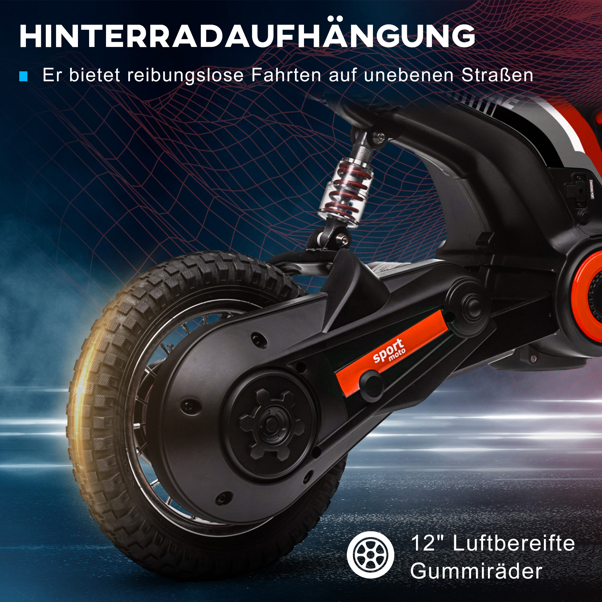 Elektro-Motorrad für Kinder, 24V Kindermotorrad mit Hupe, Leuchte, mit Drehgriff-Gashebel, 8-16 km/h, 8-12 Jahre, Rot