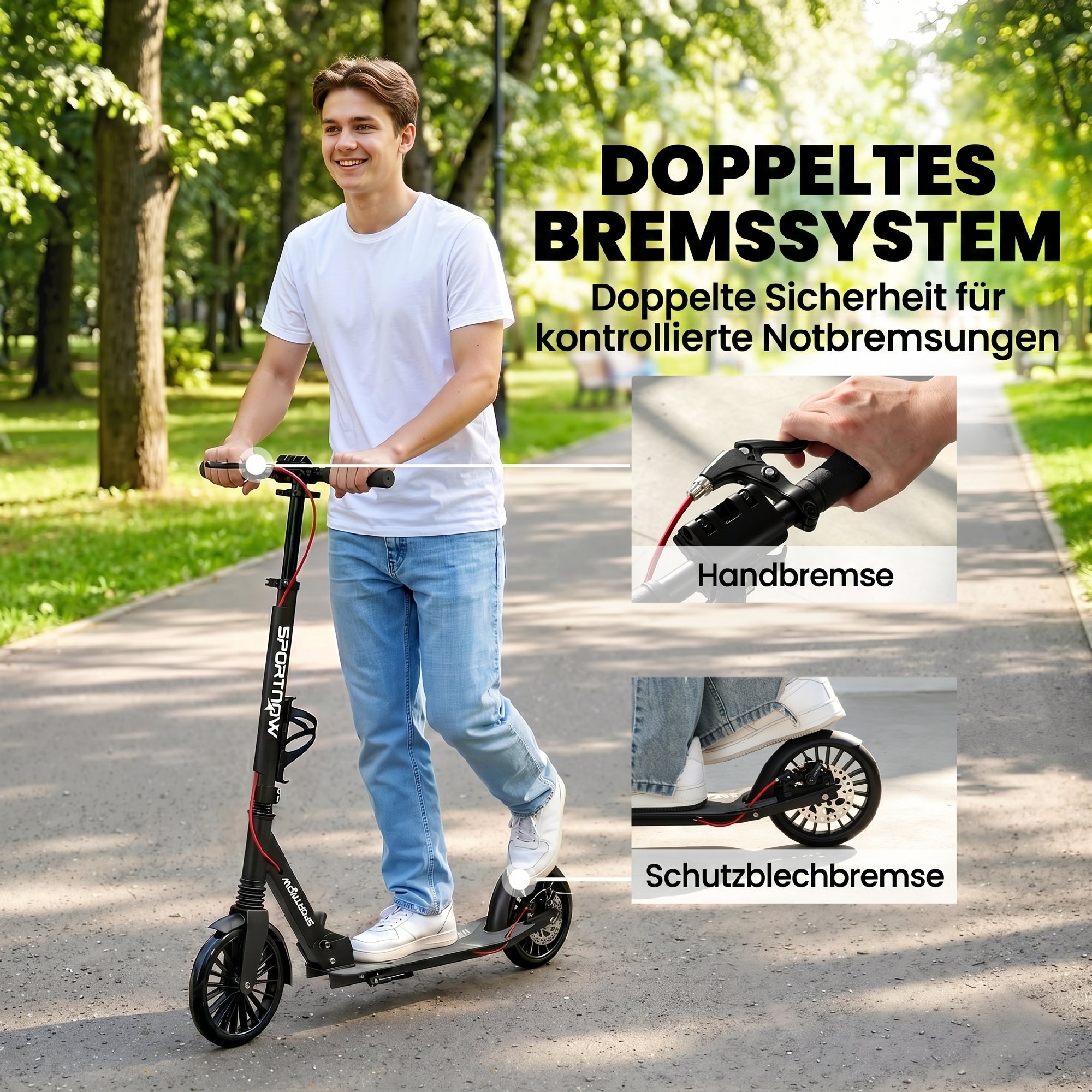 Cityroller aluminium höhenverstellbar & klappbar Scooter mit 200 mm PU-Räder ABEC-7 Kugellager Dual-Bremssystem